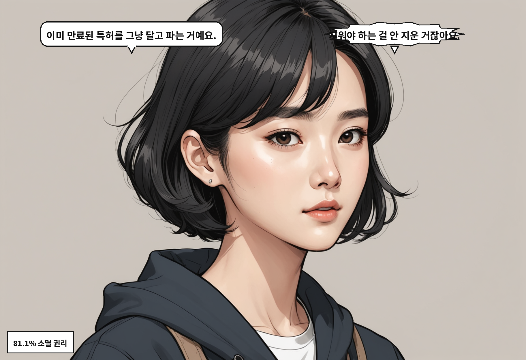B: 이미 만료된 특허를 그냥 달고 파는 거예요. A: 지워야 하는 걸 안 지운 거잖아요.