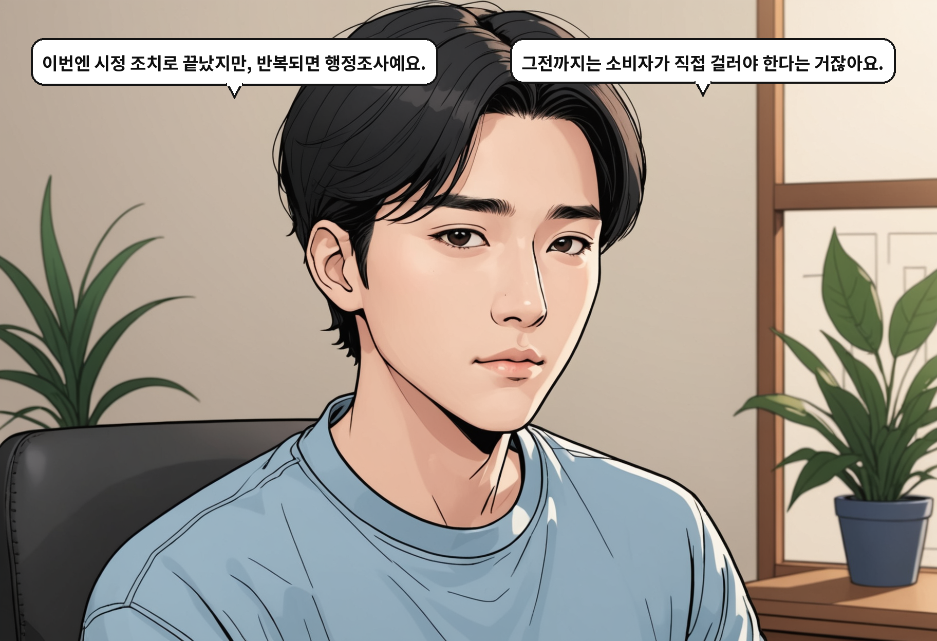 B: 이번엔 시정 조치로 끝났지만, 반복되면 행정조사예요. A: 그전까지는 소비자가 직접 걸러야 한다는 거잖아요.