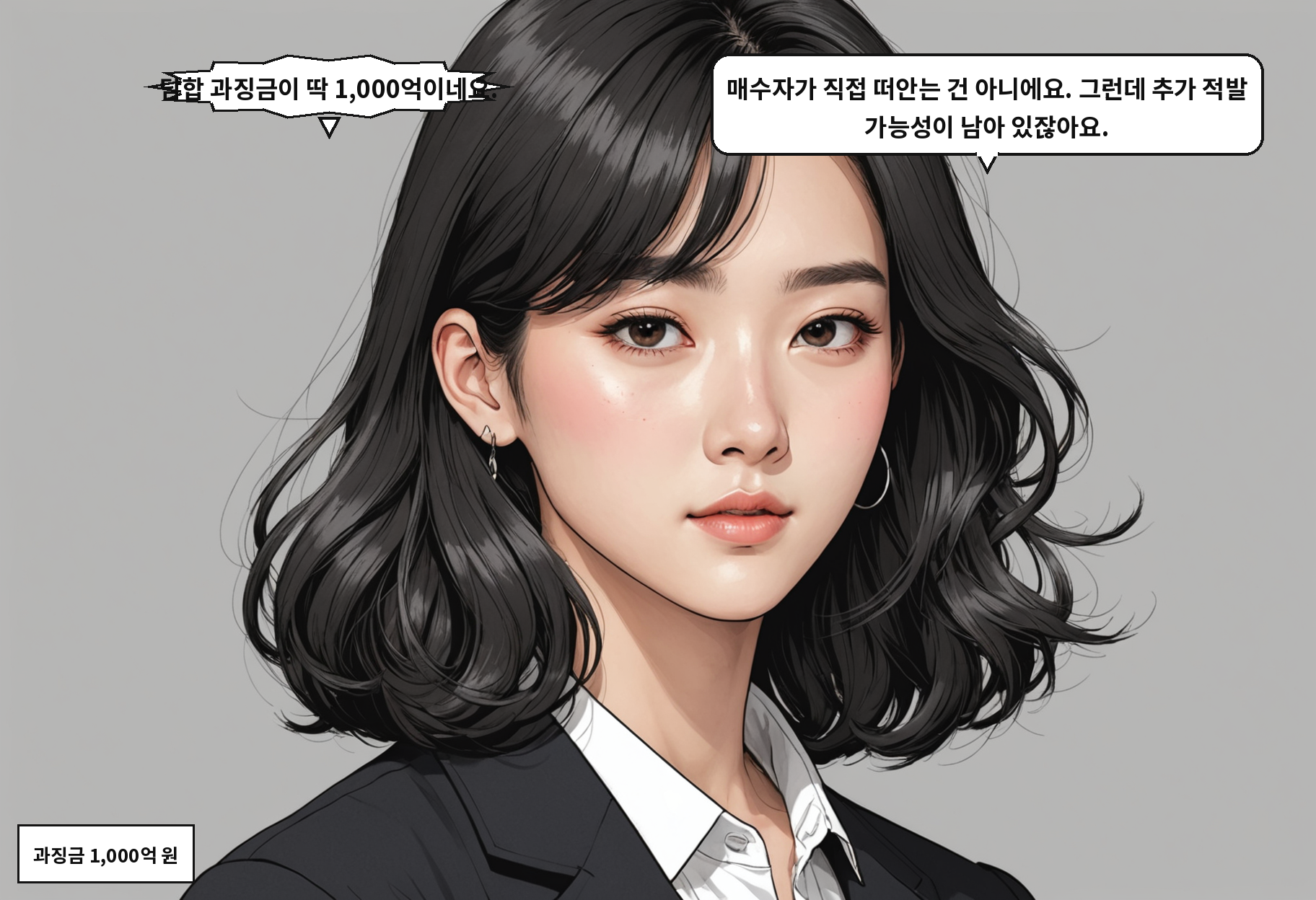 A: 담합 과징금이 딱 1,000억이네요. B: 매수자가 직접 떠안는 건 아니에요. 그런데 추가 적발 가능성이 남아 있잖아요.