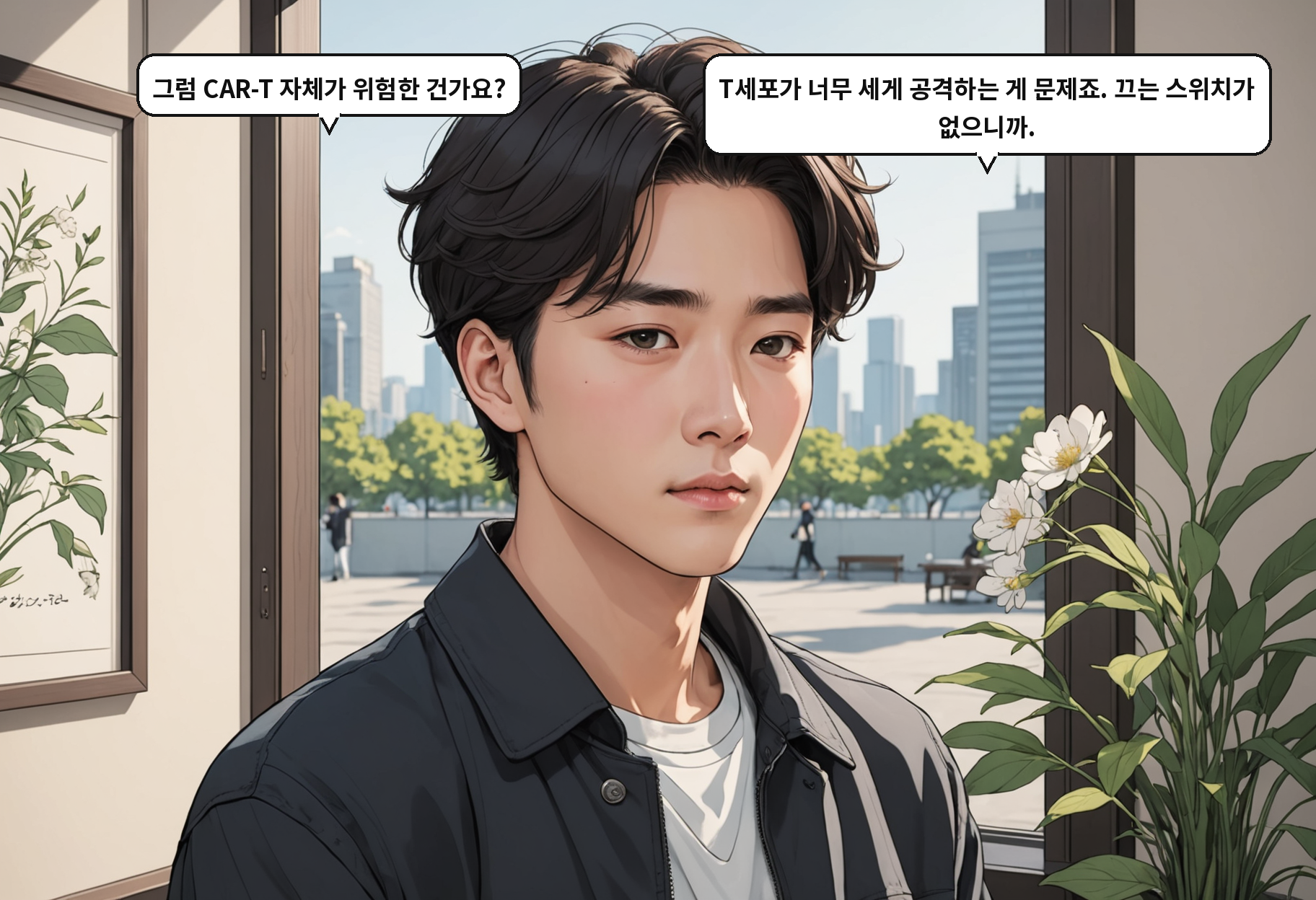 A: 그럼 CAR-T 자체가 위험한 건가요? B: T세포가 너무 세게 공격하는 게 문제죠. 끄는 스위치가 없으니까.
