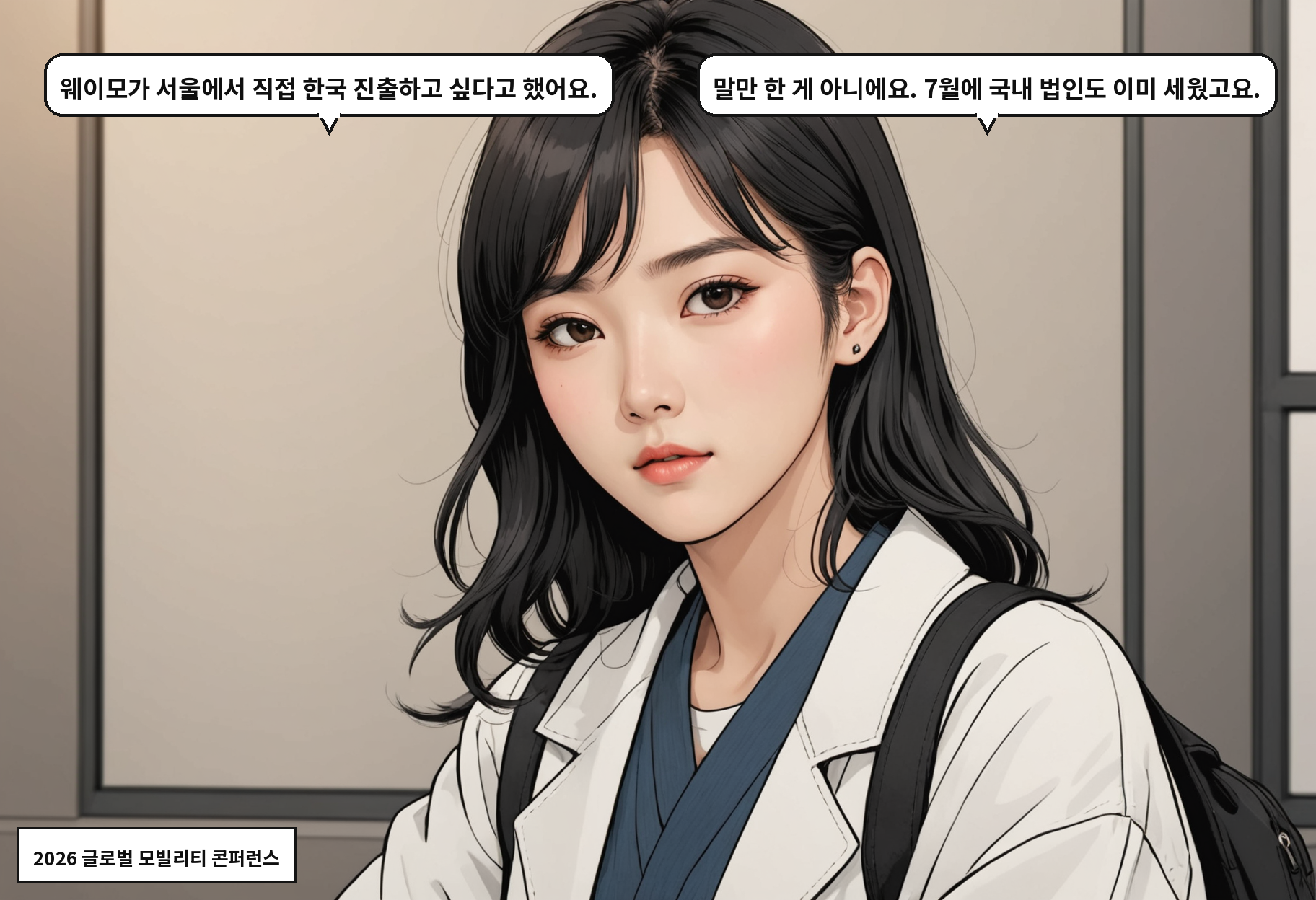 A: 웨이모가 서울에서 직접 한국 진출하고 싶다고 했어요. B: 말만 한 게 아니에요. 7월에 국내 법인도 이미 세웠고요.