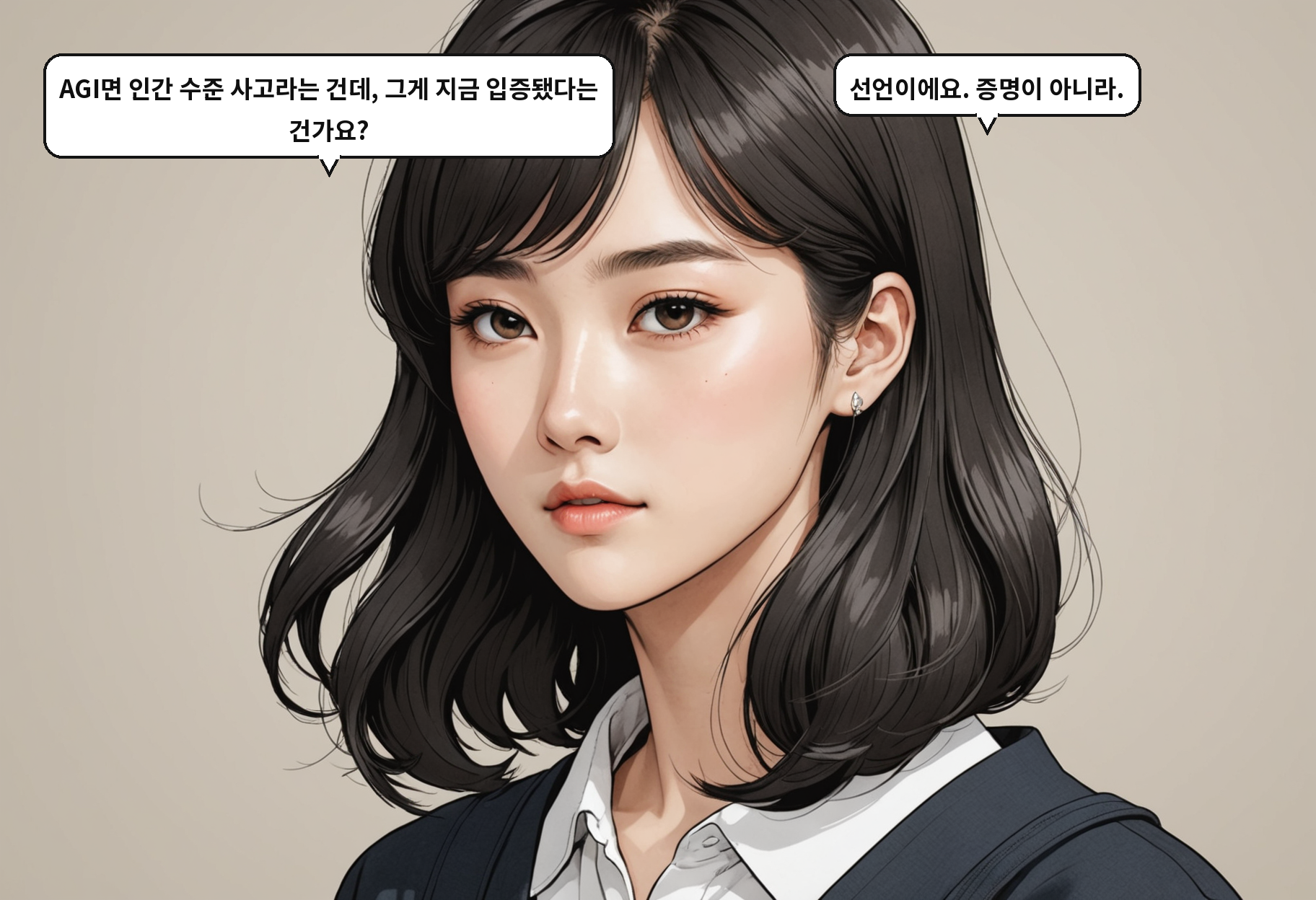 A: AGI면 인간 수준 사고라는 건데, 그게 지금 입증됐다는 건가요? B: 선언이에요. 증명이 아니라.