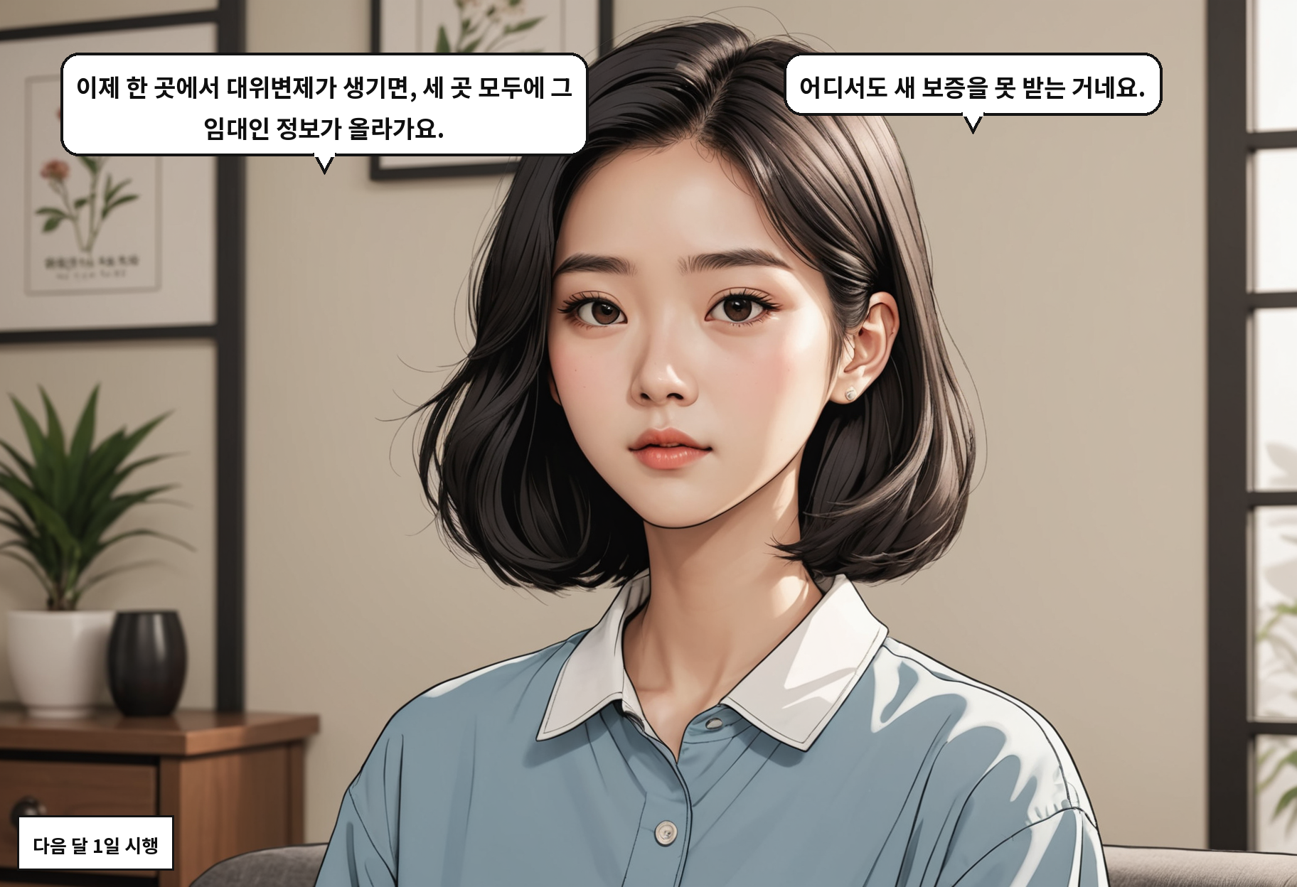 B: 이제 한 곳에서 대위변제가 생기면, 세 곳 모두에 그 임대인 정보가 올라가요. A: 어디서도 새 보증을 못 받는 거네요.