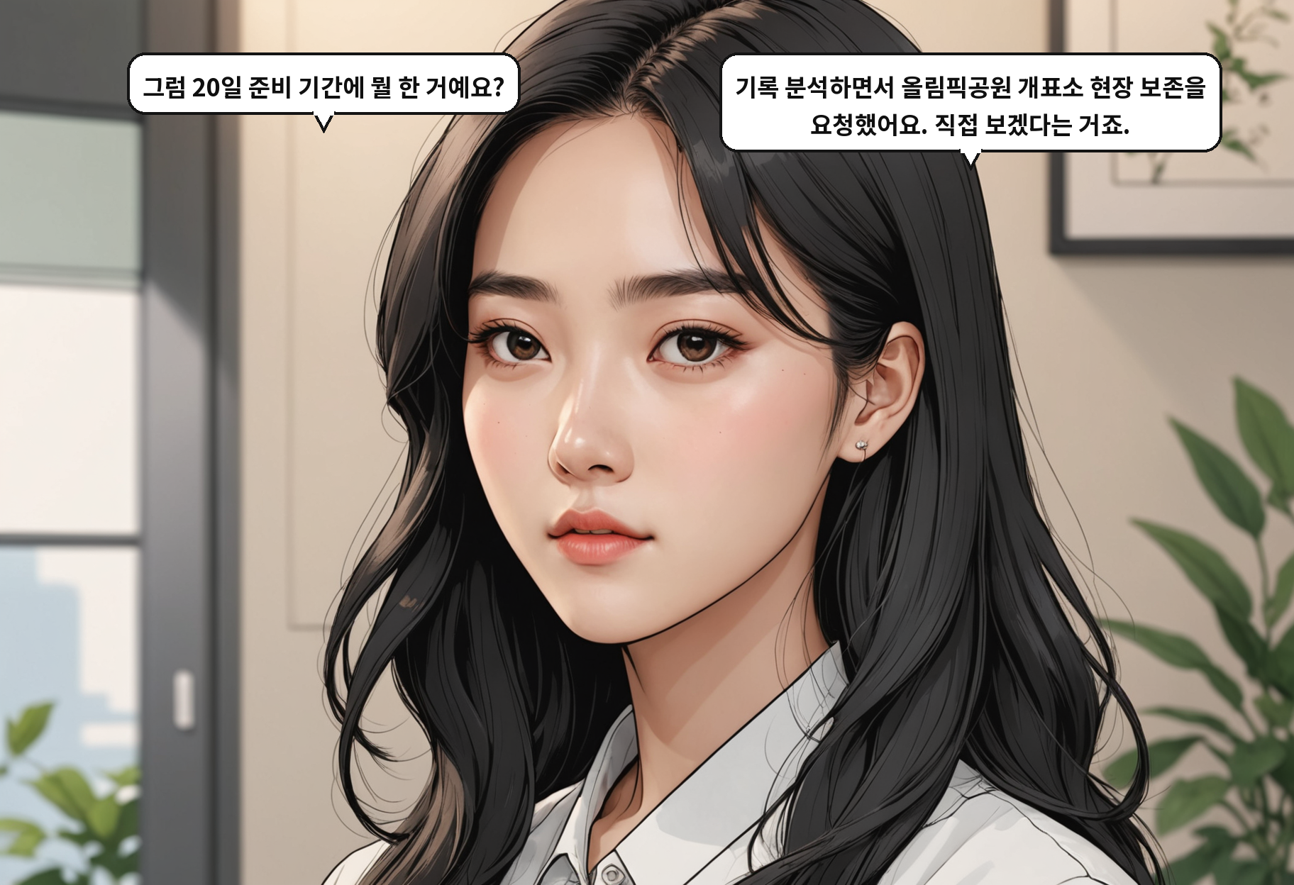 A: 그럼 20일 준비 기간에 뭘 한 거예요? B: 기록 분석하면서 올림픽공원 개표소 현장 보존을 요청했어요. 직접 보겠다는 거죠.
