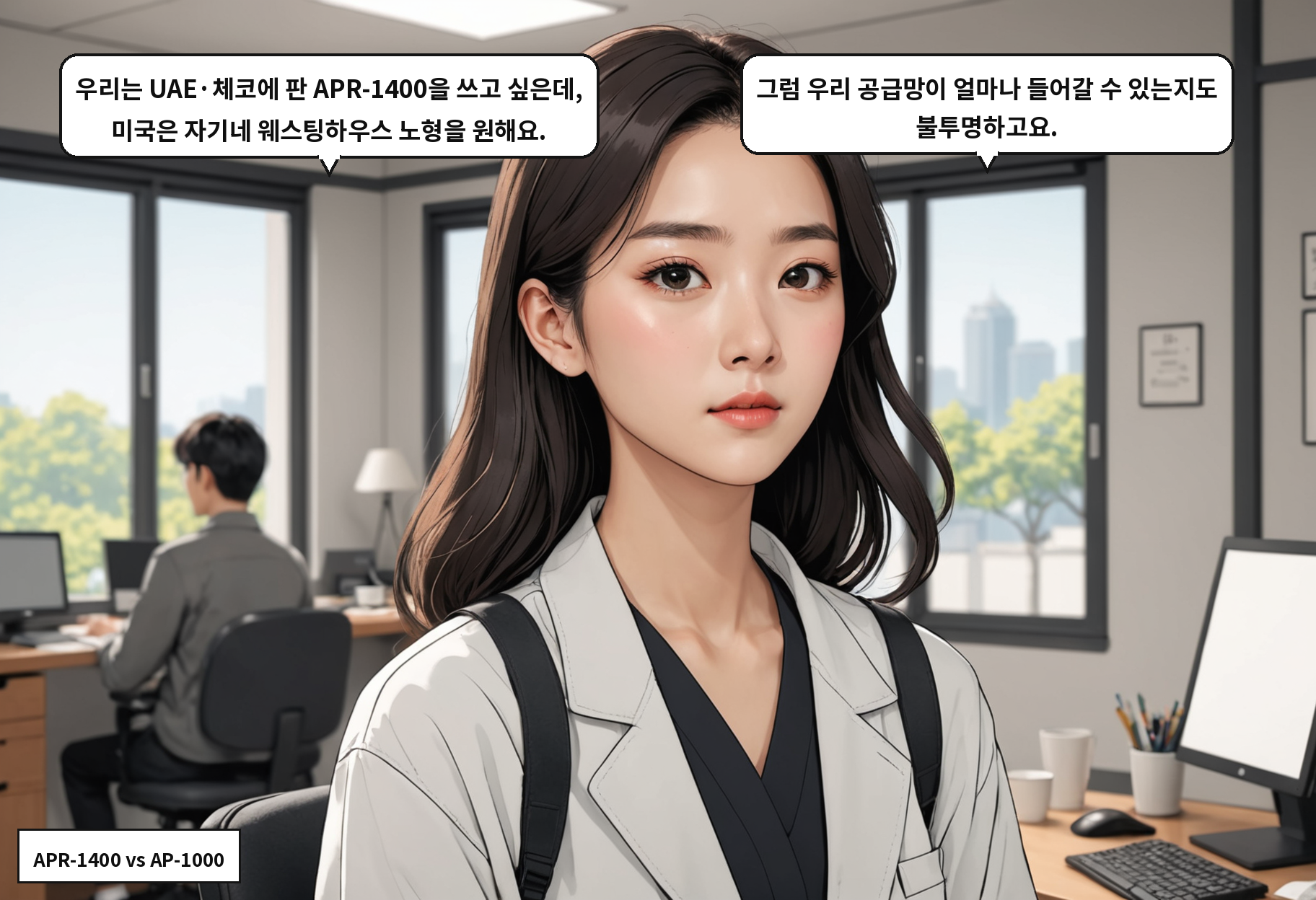A: 발표 직전에 미국이 용수 인프라 비용을 더 얹어달라고 했어요. B: 그게 50억 달러예요?!