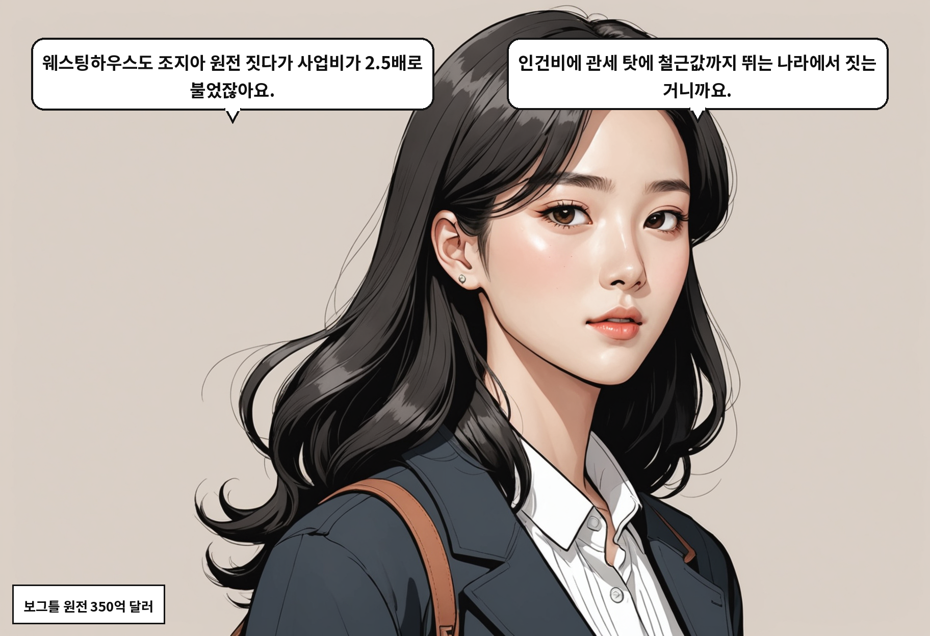 B: 규모가 어느 정도예요? A: 한국형 원전 APR1400 네 기 반에 해당하는 발전 용량이에요.