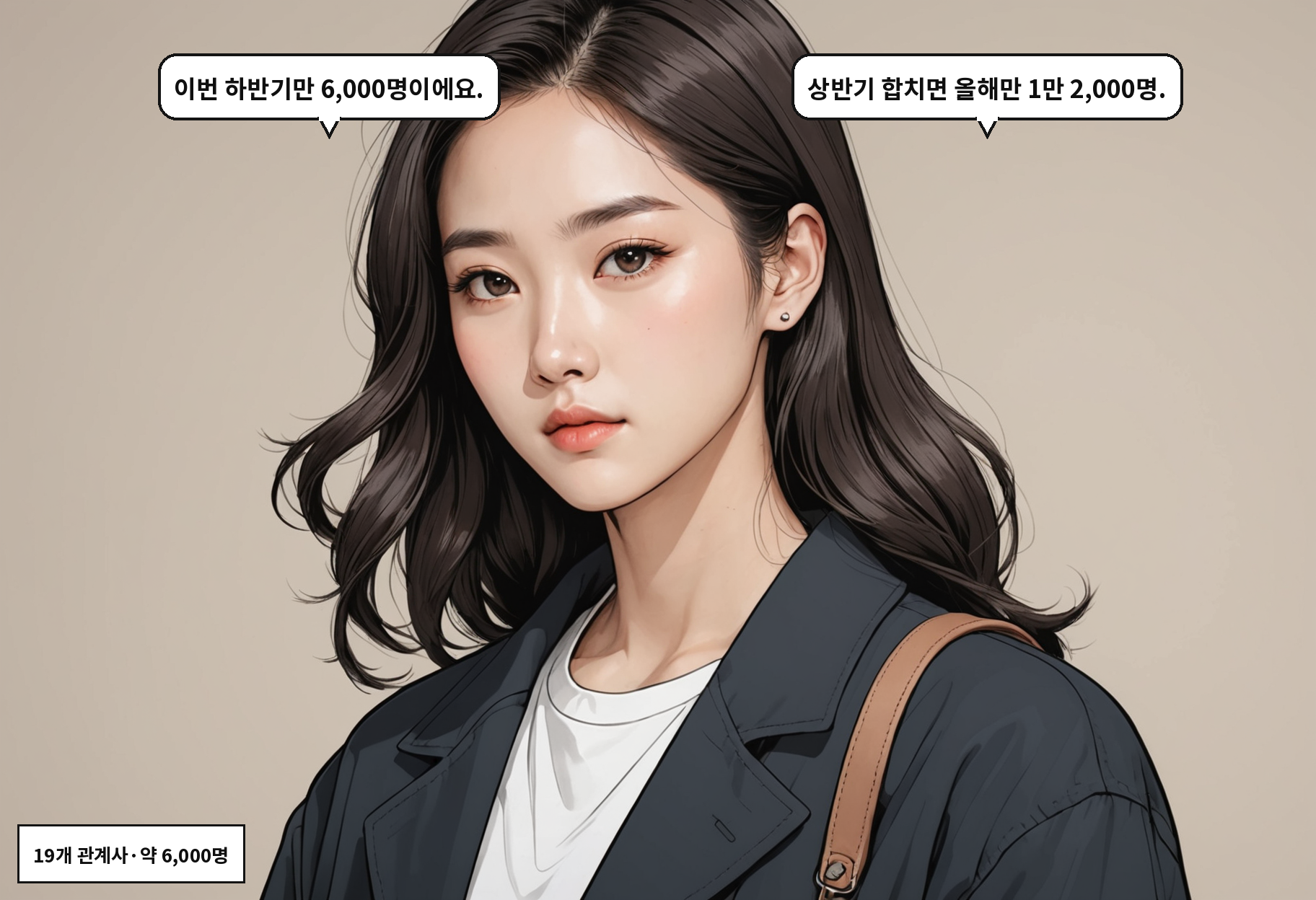 A: 이번 하반기만 6,000명이에요. B: 상반기 합치면 올해만 1만 2,000명.