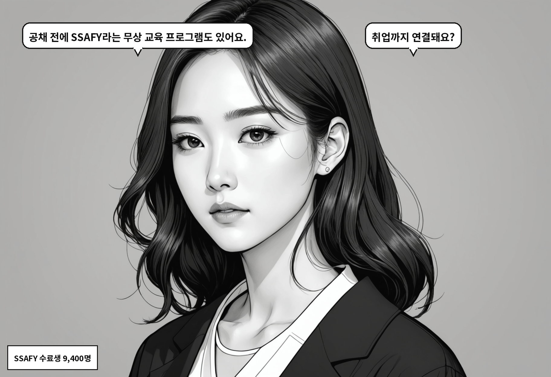 B: 공채 전에 SSAFY라는 무상 교육 프로그램도 있어요. A: 취업까지 연결돼요?