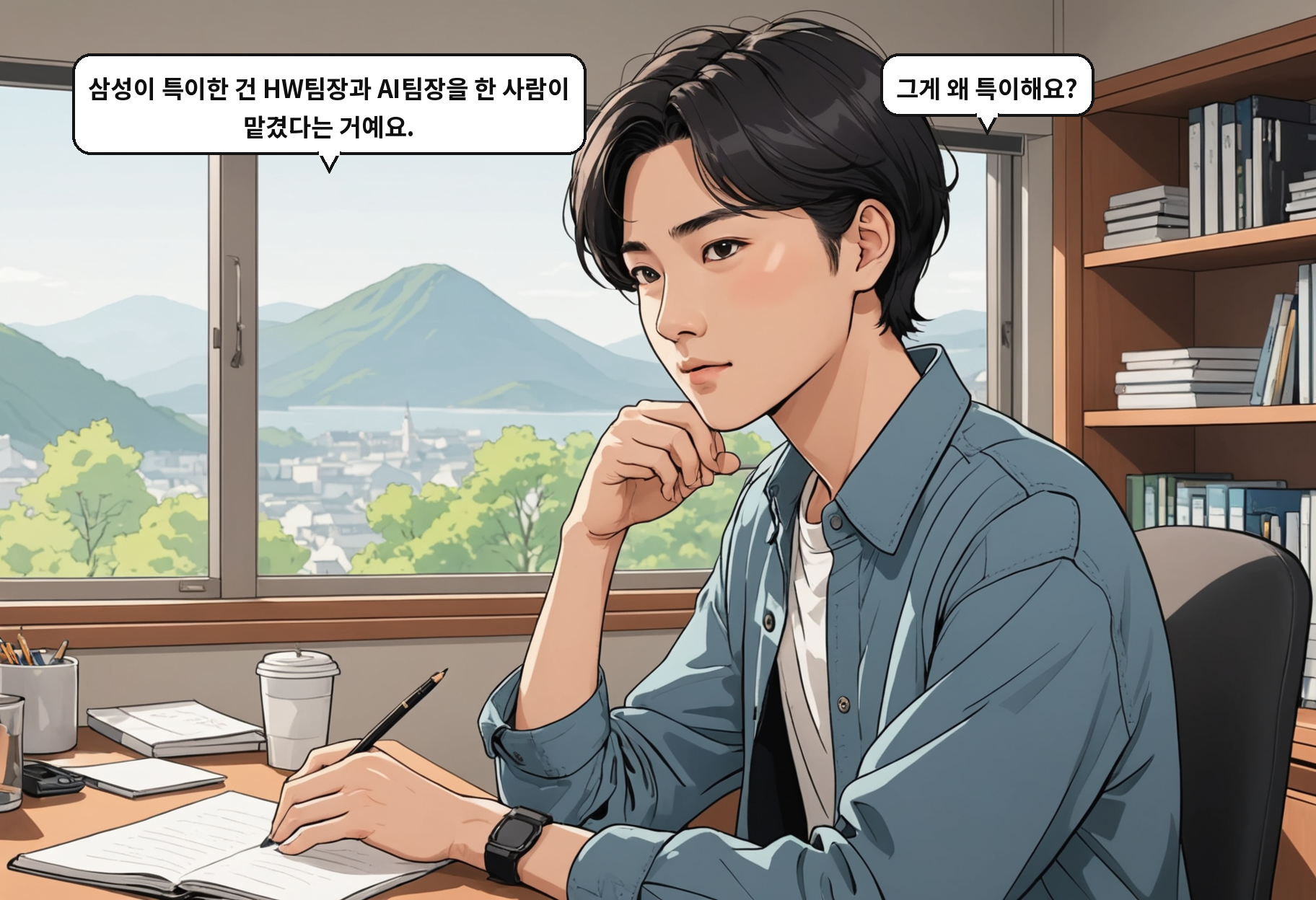 B: 삼성이 특이한 건 HW팀장과 AI팀장을 한 사람이 맡겼다는 거예요. A: 그게 왜 특이해요?