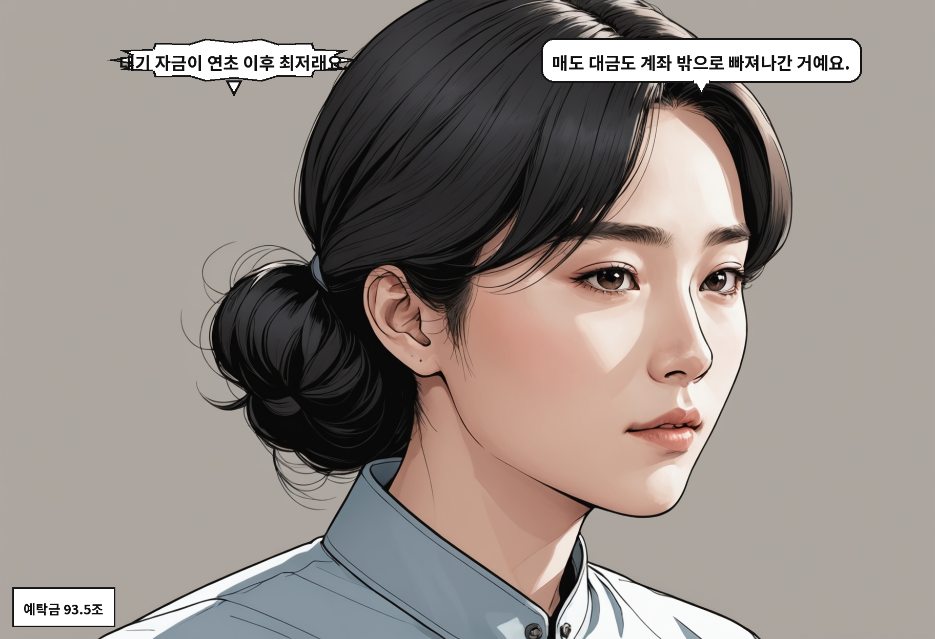 B: 대기 자금이 연초 이후 최저래요. A: 매도 대금도 계좌 밖으로 빠져나간 거예요.