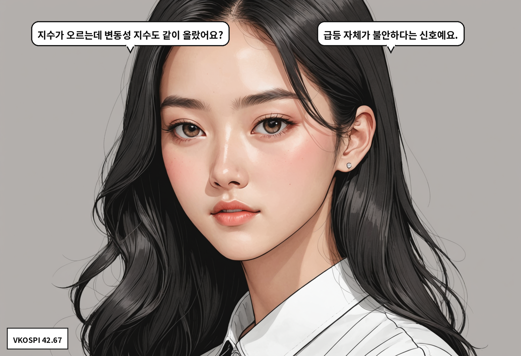 B: 지수가 오르는데 변동성 지수도 같이 올랐어요? A: 급등 자체가 불안하다는 신호예요.