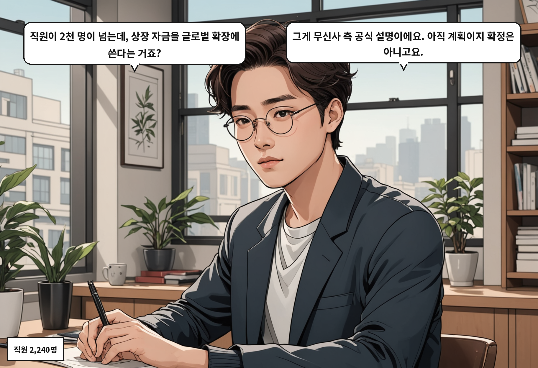 A: 직원이 2천 명이 넘는데, 상장 자금을 글로벌 확장에 쓴다는 거죠? B: 그게 무신사 측 공식 설명이에요. 아직 계획이지 확정은 아니고요.