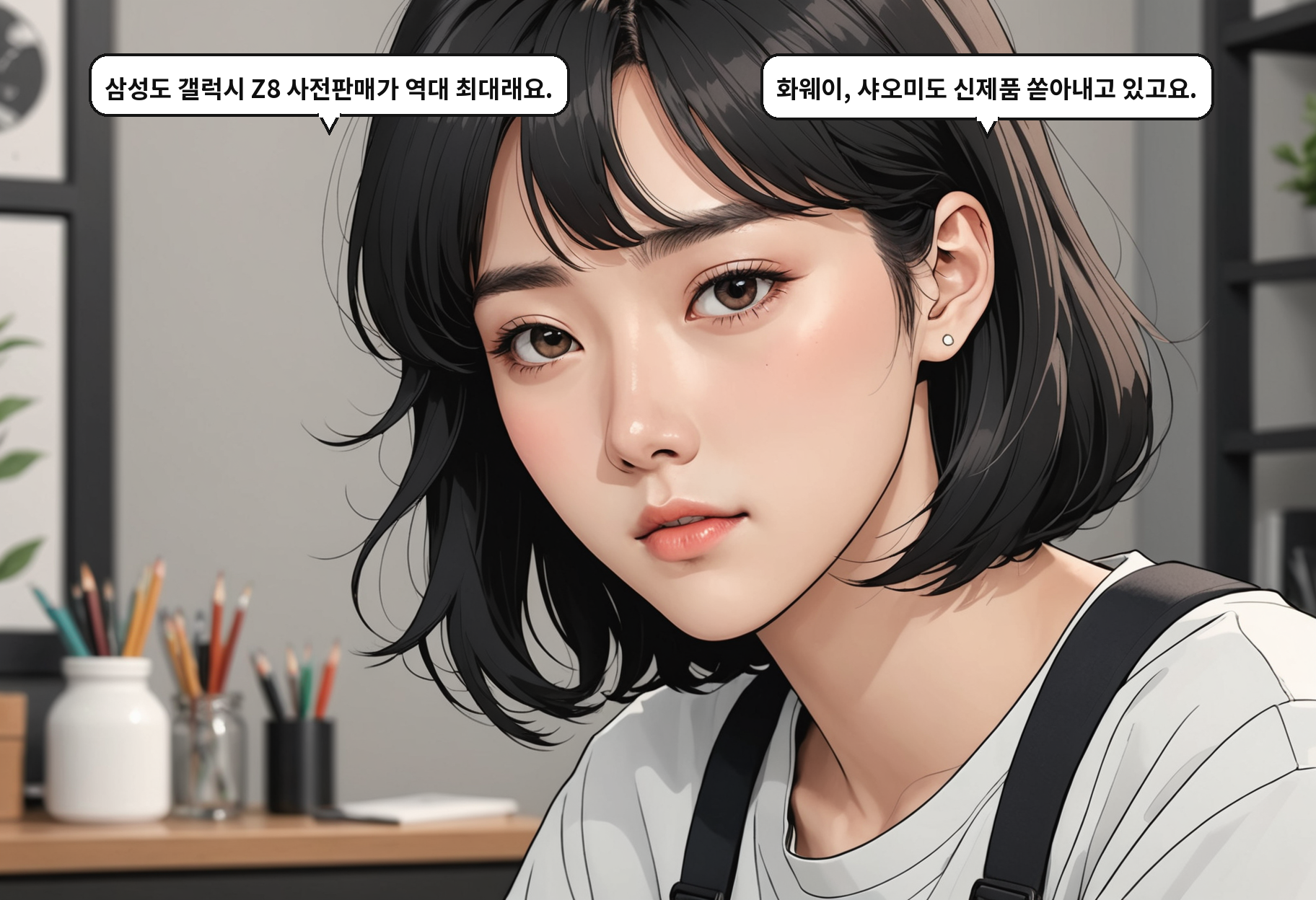 B: 삼성도 갤럭시 Z8 사전판매가 역대 최대래요. A: 화웨이, 샤오미도 신제품 쏟아내고 있고요.
