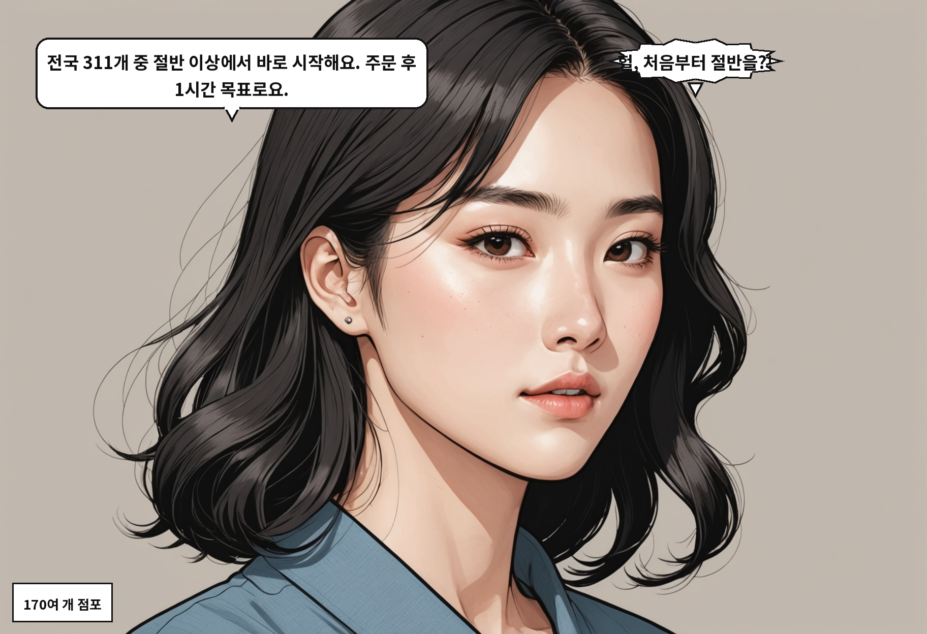A: 전국 311개 중 절반 이상에서 바로 시작해요. 주문 후 1시간 목표로요. B: 헐, 처음부터 절반을?!