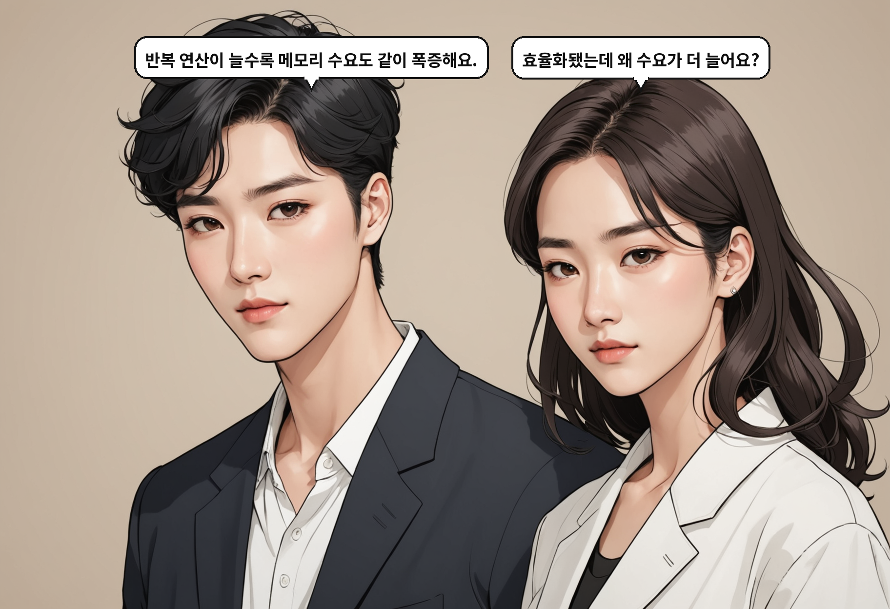B: 반복 연산이 늘수록 메모리 수요도 같이 폭증해요. A: 효율화됐는데 왜 수요가 더 늘어요?