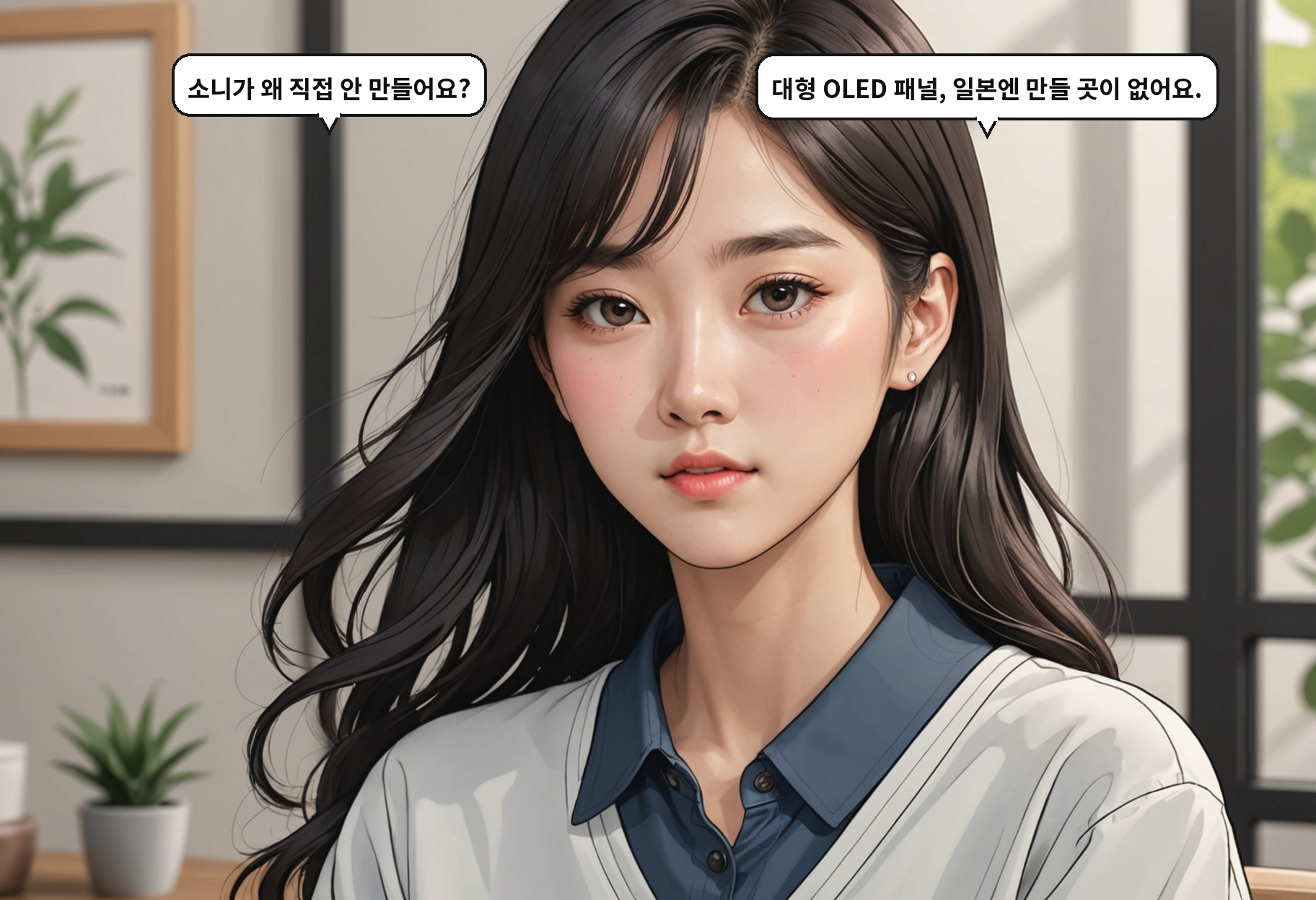 B: 소니가 왜 직접 안 만들어요? A: 대형 OLED 패널, 일본엔 만들 곳이 없어요.