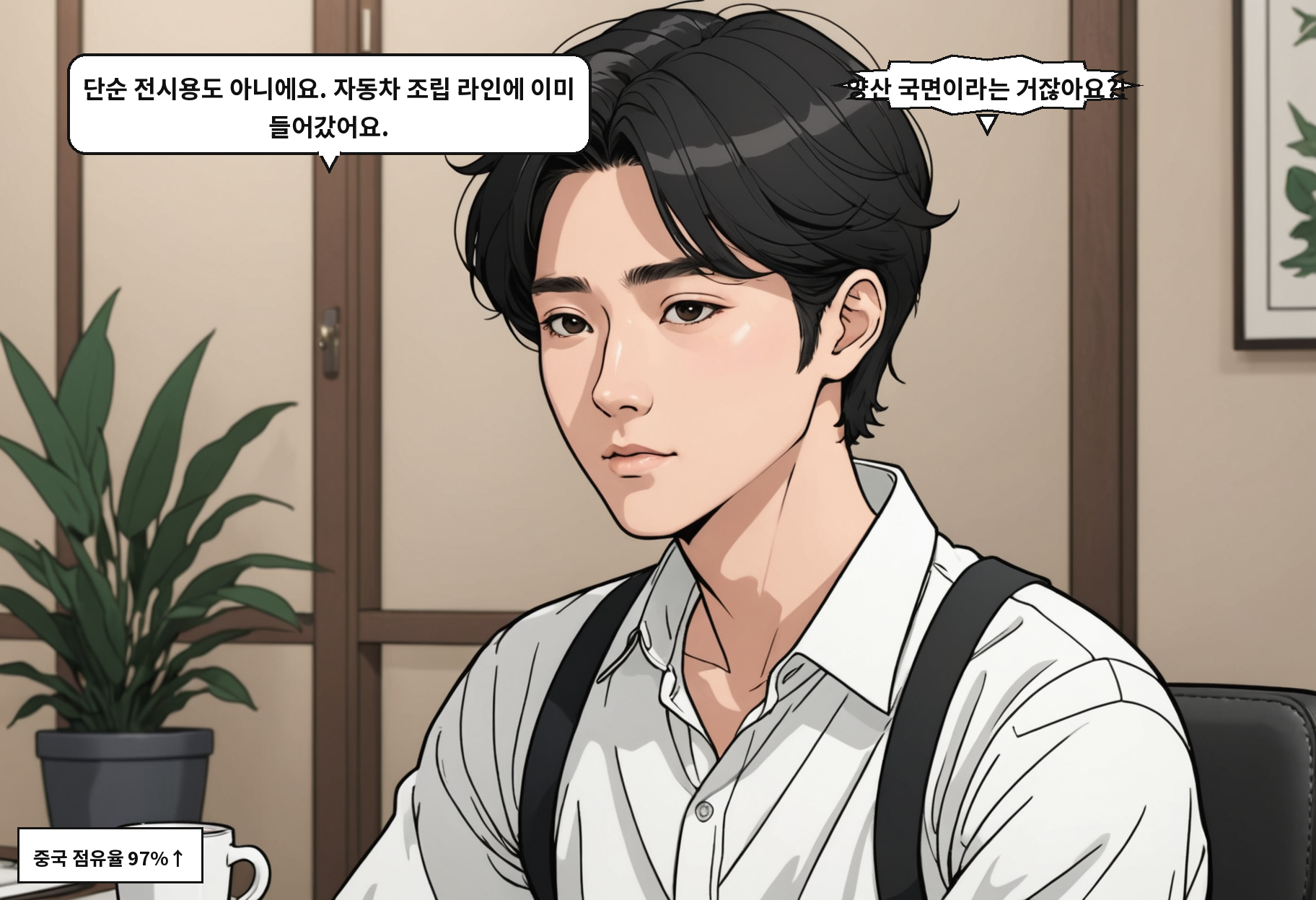 A: 단순 전시용도 아니에요. 자동차 조립 라인에 이미 들어갔어요. B: 양산 국면이라는 거잖아요?!