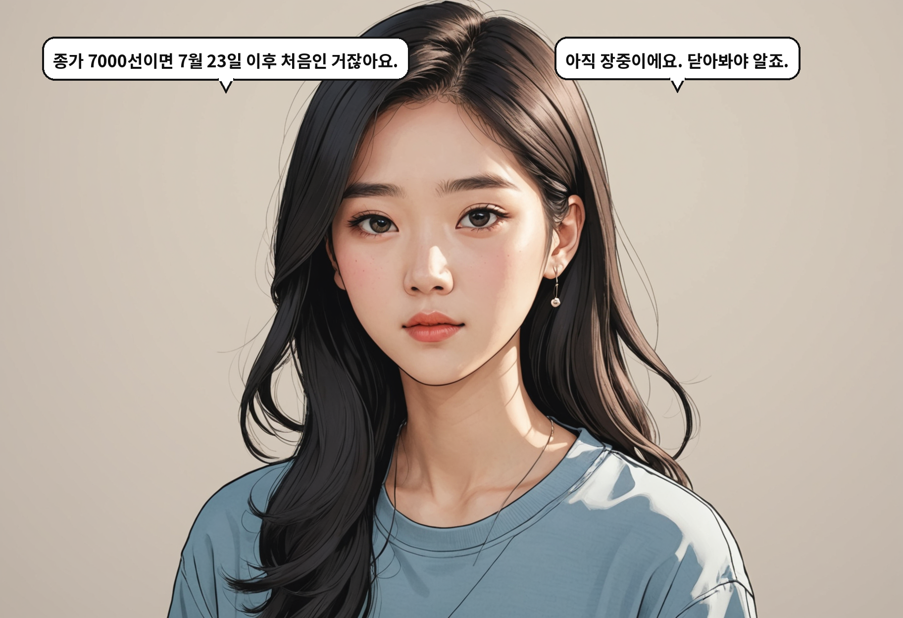 A: 종가 7000선이면 7월 23일 이후 처음인 거잖아요. B: 아직 장중이에요. 닫아봐야 알죠.