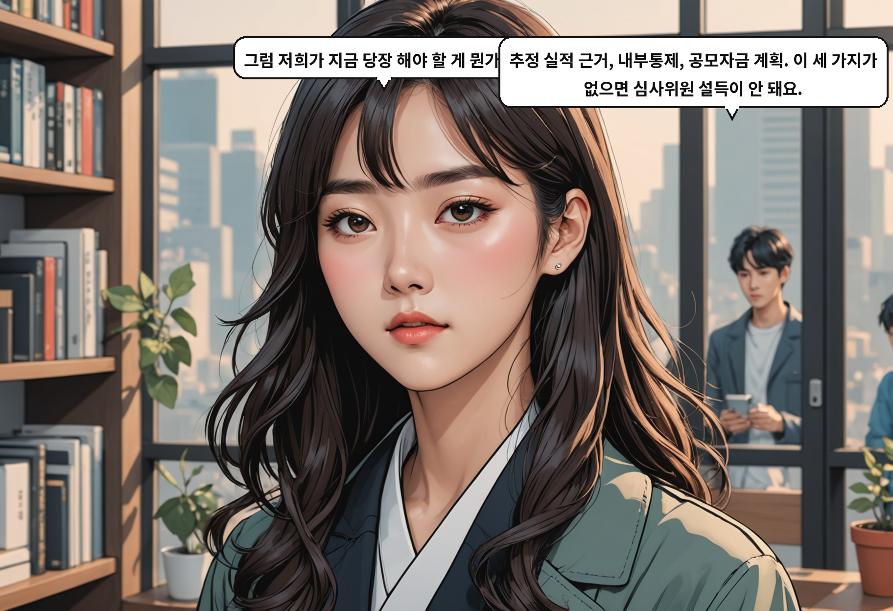 A: 그럼 저희가 지금 당장 해야 할 게 뭔가요? B: 추정 실적 근거, 내부통제, 공모자금 계획. 이 세 가지가 없으면 심사위원 설득이 안 돼요.