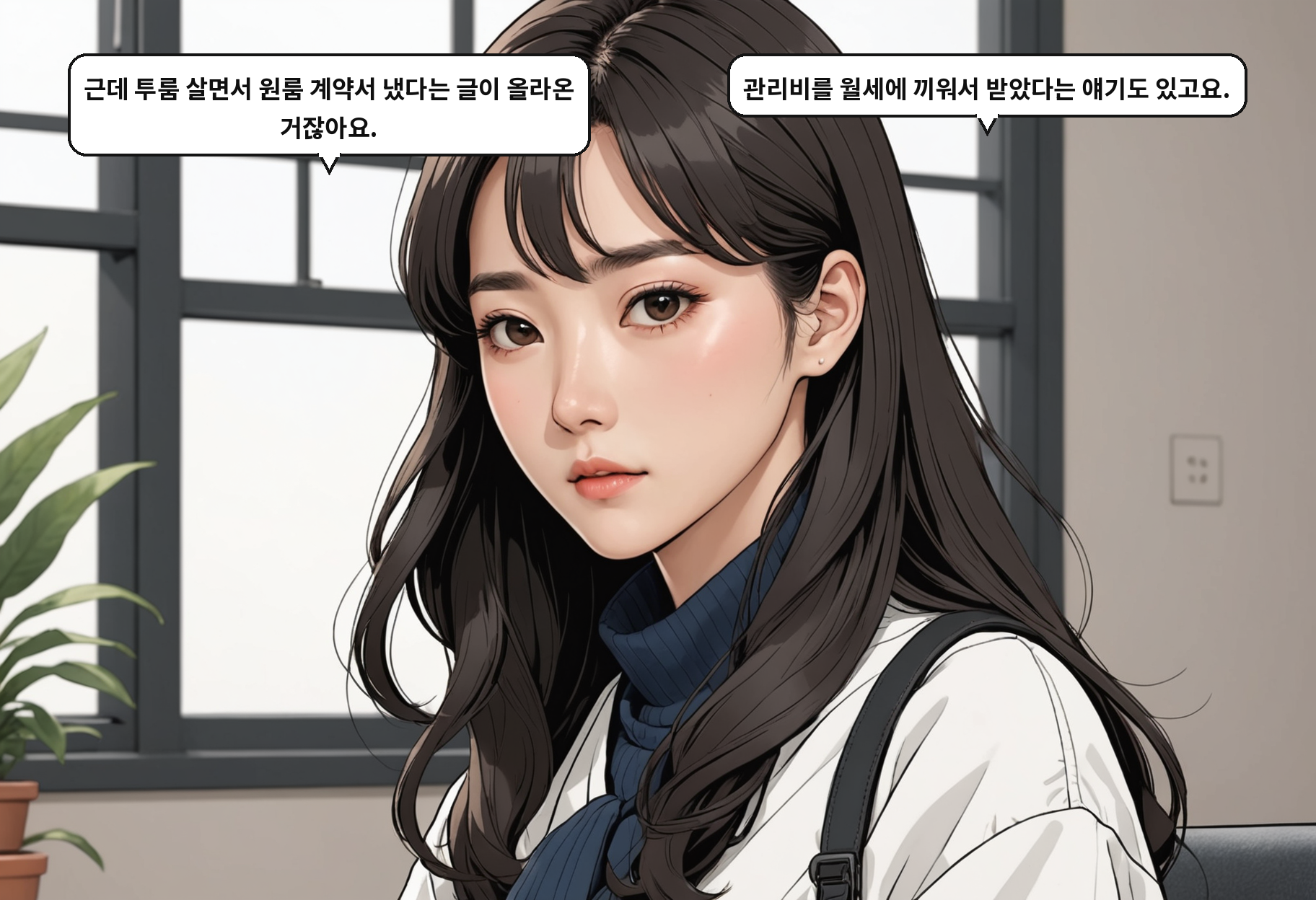 A: 근데 투룸 살면서 원룸 계약서 냈다는 글이 올라온 거잖아요. B: 관리비를 월세에 끼워서 받았다는 얘기도 있고요.