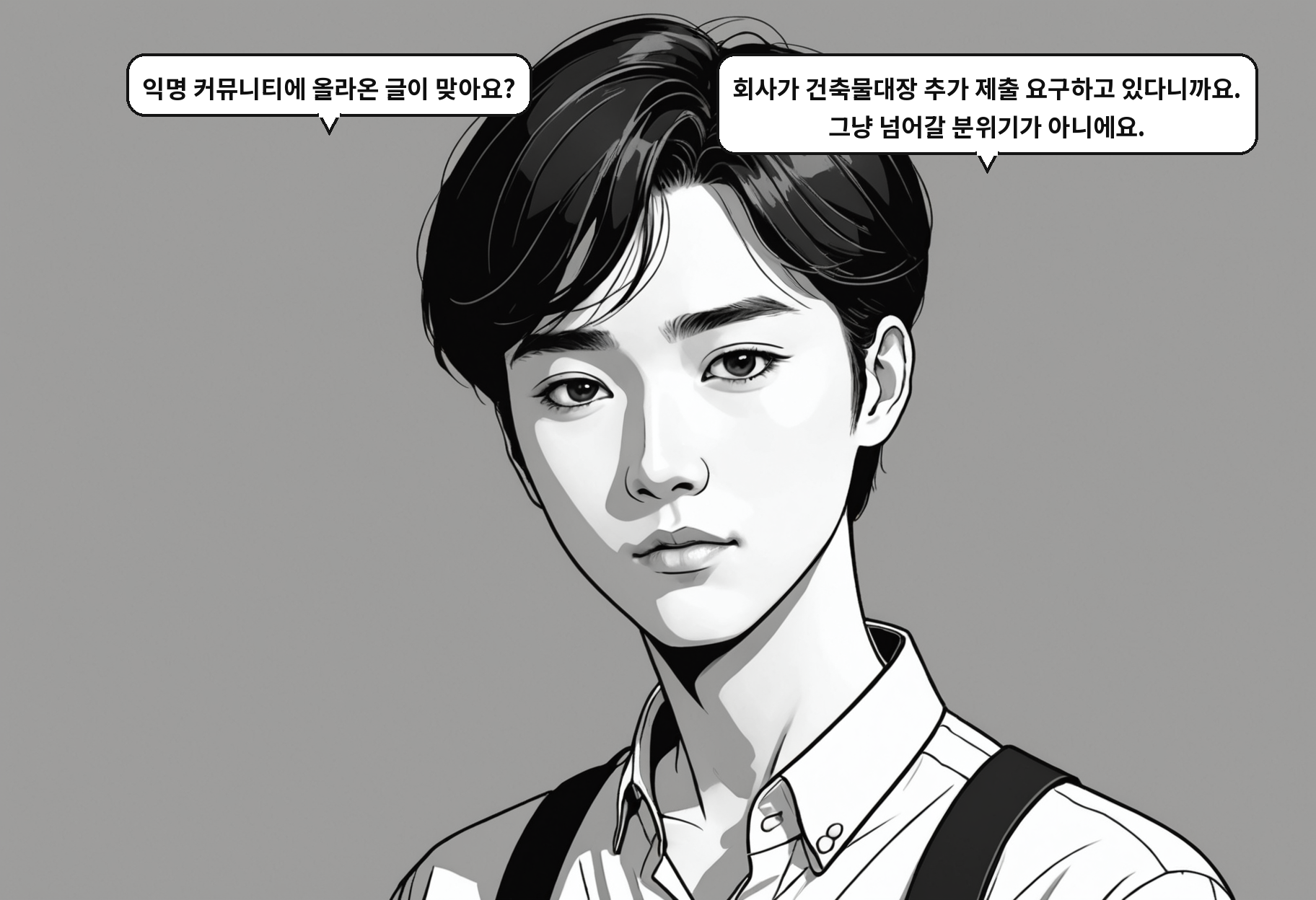 A: 익명 커뮤니티에 올라온 글이 맞아요? B: 회사가 건축물대장 추가 제출 요구하고 있다니까요. 그냥 넘어갈 분위기가 아니에요.