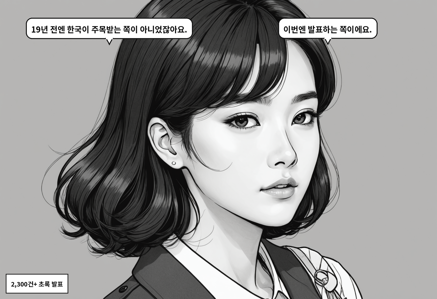 A: 19년 전엔 한국이 주목받는 쪽이 아니었잖아요. B: 이번엔 발표하는 쪽이에요.
