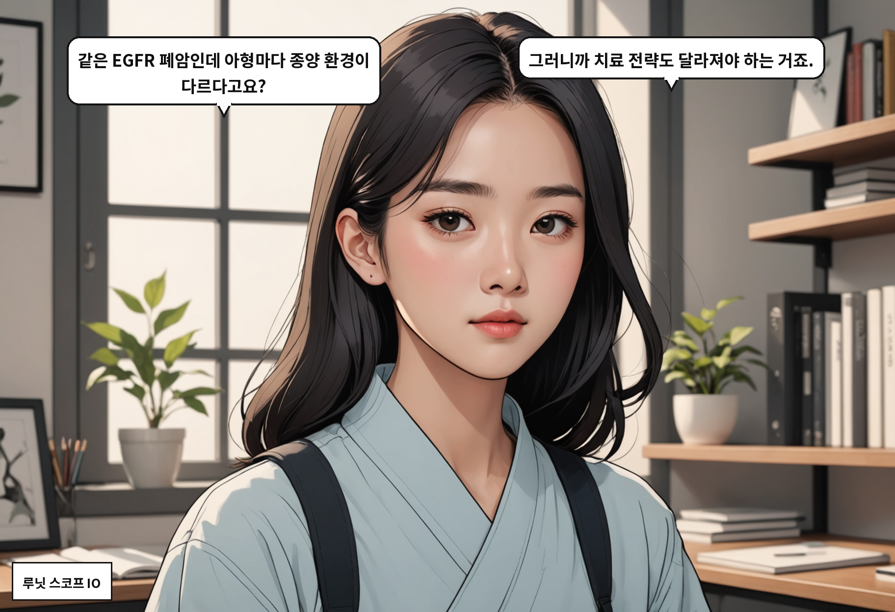 A: 같은 EGFR 폐암인데 아형마다 종양 환경이 다르다고요? B: 그러니까 치료 전략도 달라져야 하는 거죠.