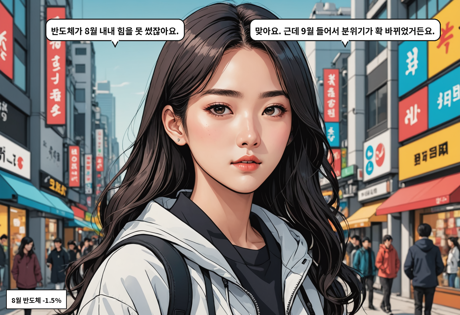 B: 반도체가 8월 내내 힘을 못 썼잖아요. A: 맞아요. 근데 9월 들어서 분위기가 확 바뀌었거든요.
