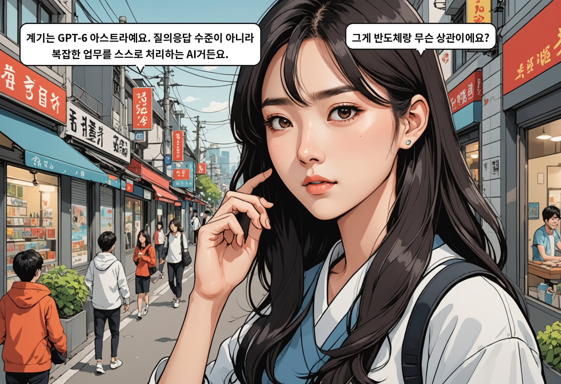 A: 계기는 GPT-6 아스트라예요. 질의응답 수준이 아니라 복잡한 업무를 스스로 처리하는 AI거든요. B: 그게 반도체랑 무슨 상관이에요?