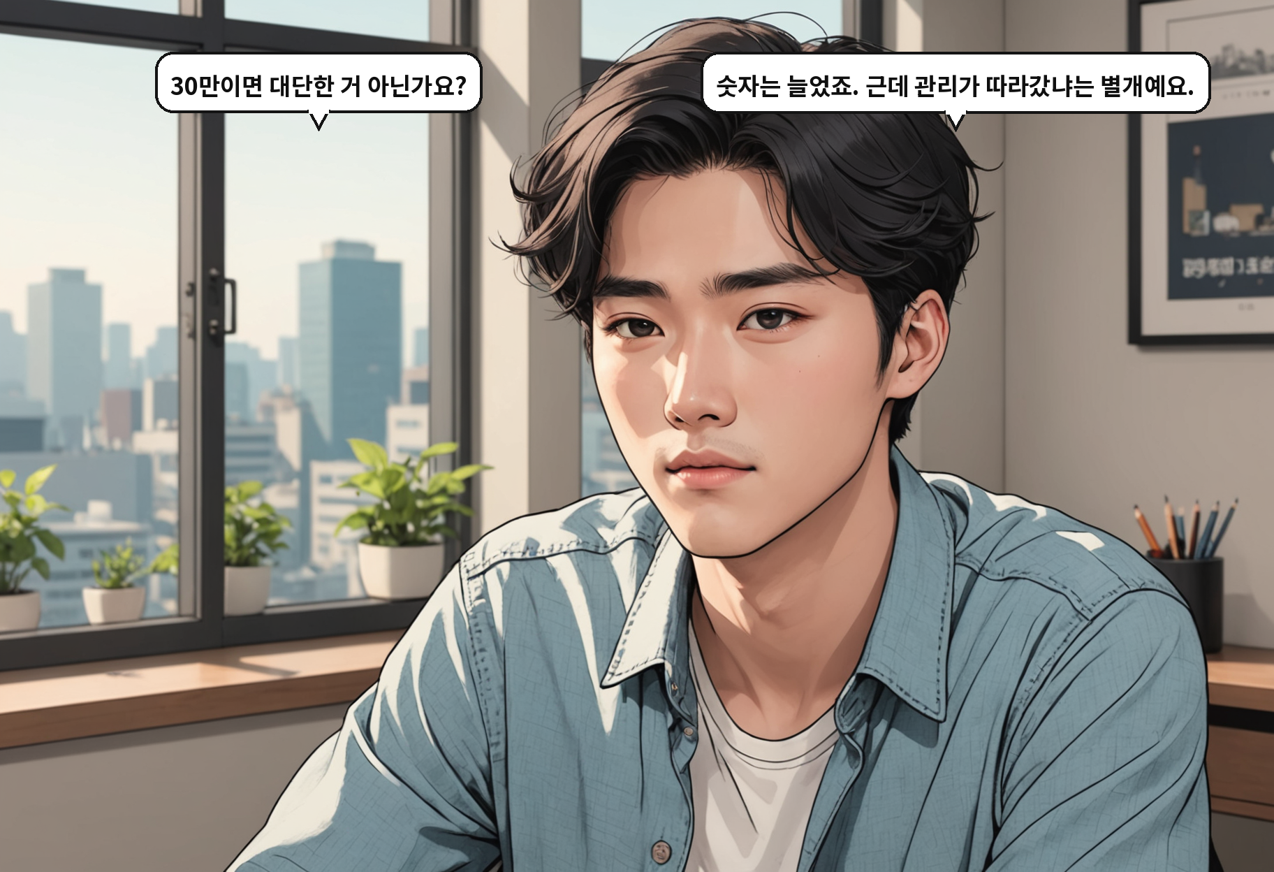 B: 30만이면 대단한 거 아닌가요? A: 숫자는 늘었죠. 근데 관리가 따라갔냐는 별개예요.