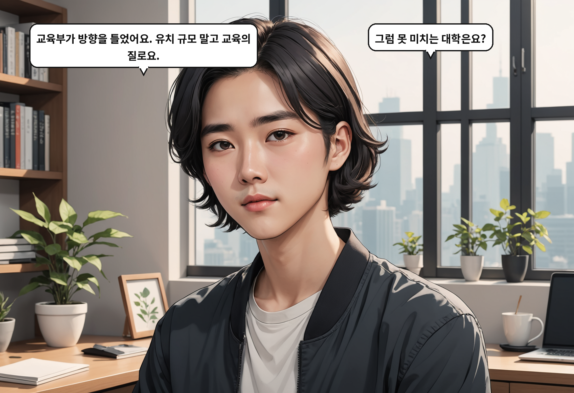 A: 교육부가 방향을 틀었어요. 유치 규모 말고 교육의 질로요. B: 그럼 못 미치는 대학은요?