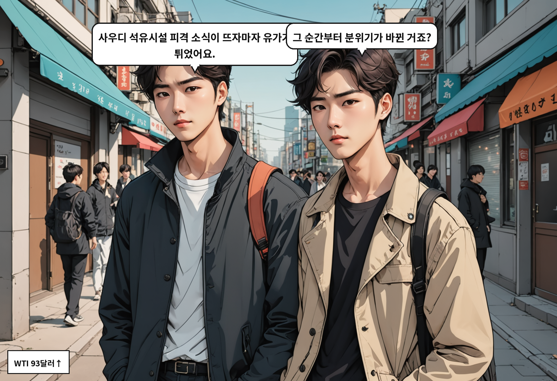 B: 사우디 석유시설 피격 소식이 뜨자마자 유가가 튀었어요. A: 그 순간부터 분위기가 바뀐 거죠?