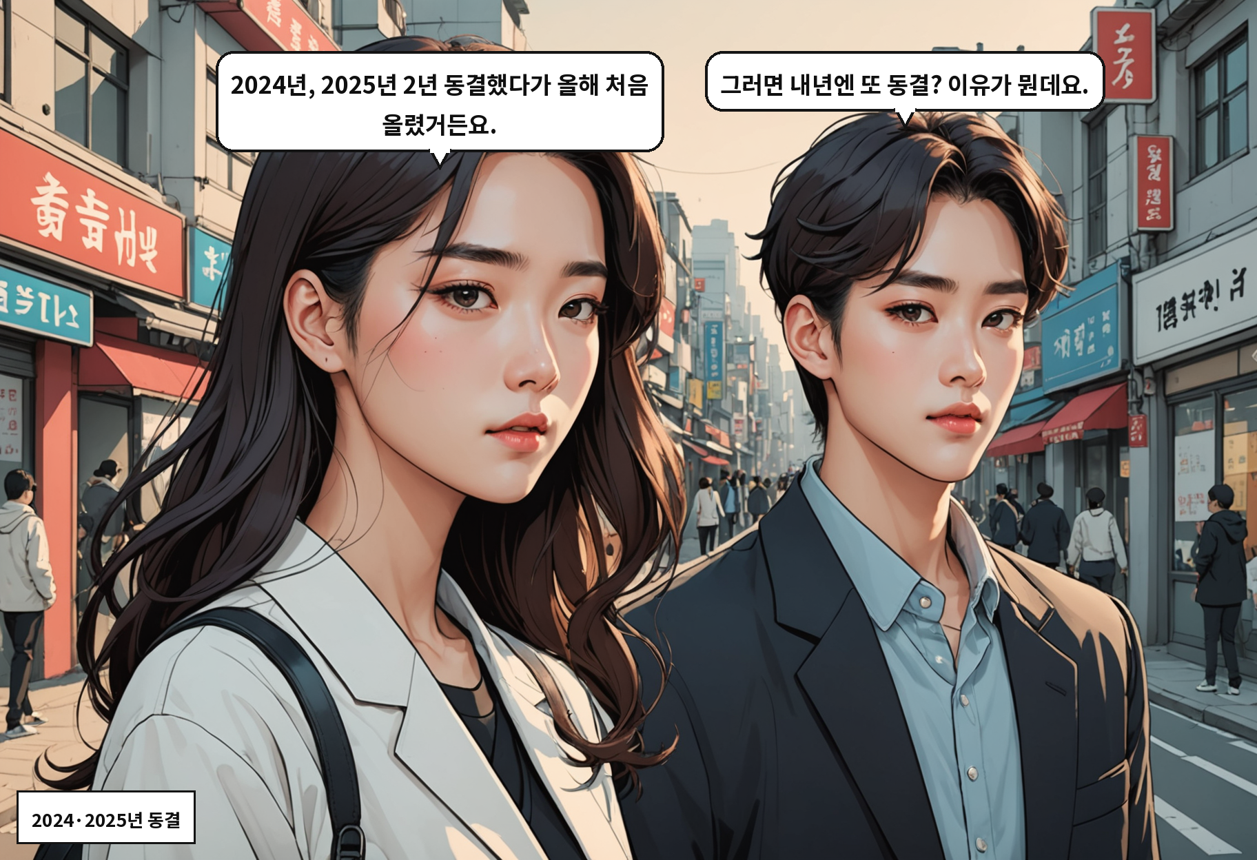 A: 2024년, 2025년 2년 동결했다가 올해 처음 올렸거든요. B: 그러면 내년엔 또 동결? 이유가 뭔데요.