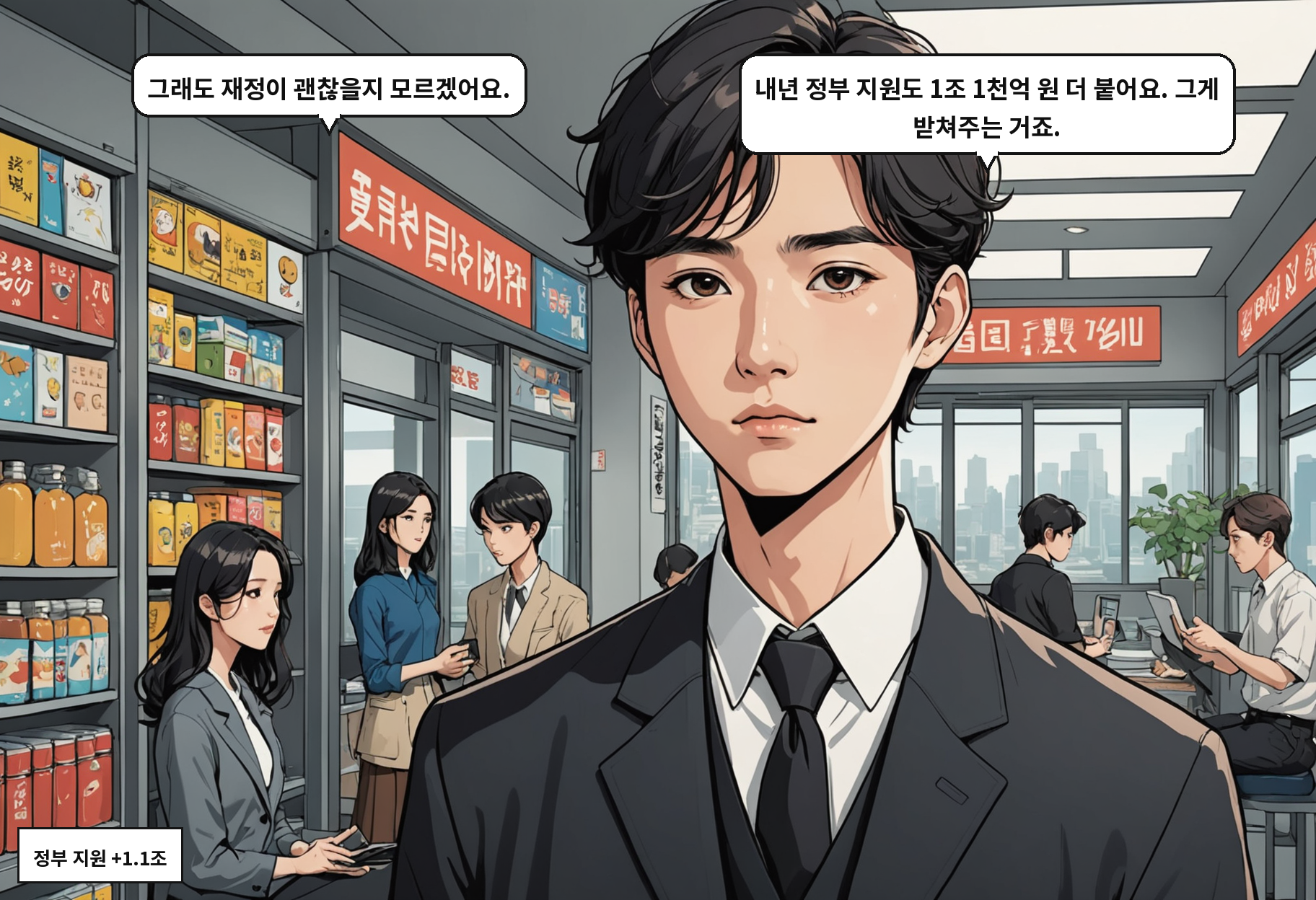 B: 그래도 재정이 괜찮을지 모르겠어요. A: 내년 정부 지원도 1조 1천억 원 더 붙어요. 그게 받쳐주는 거죠.