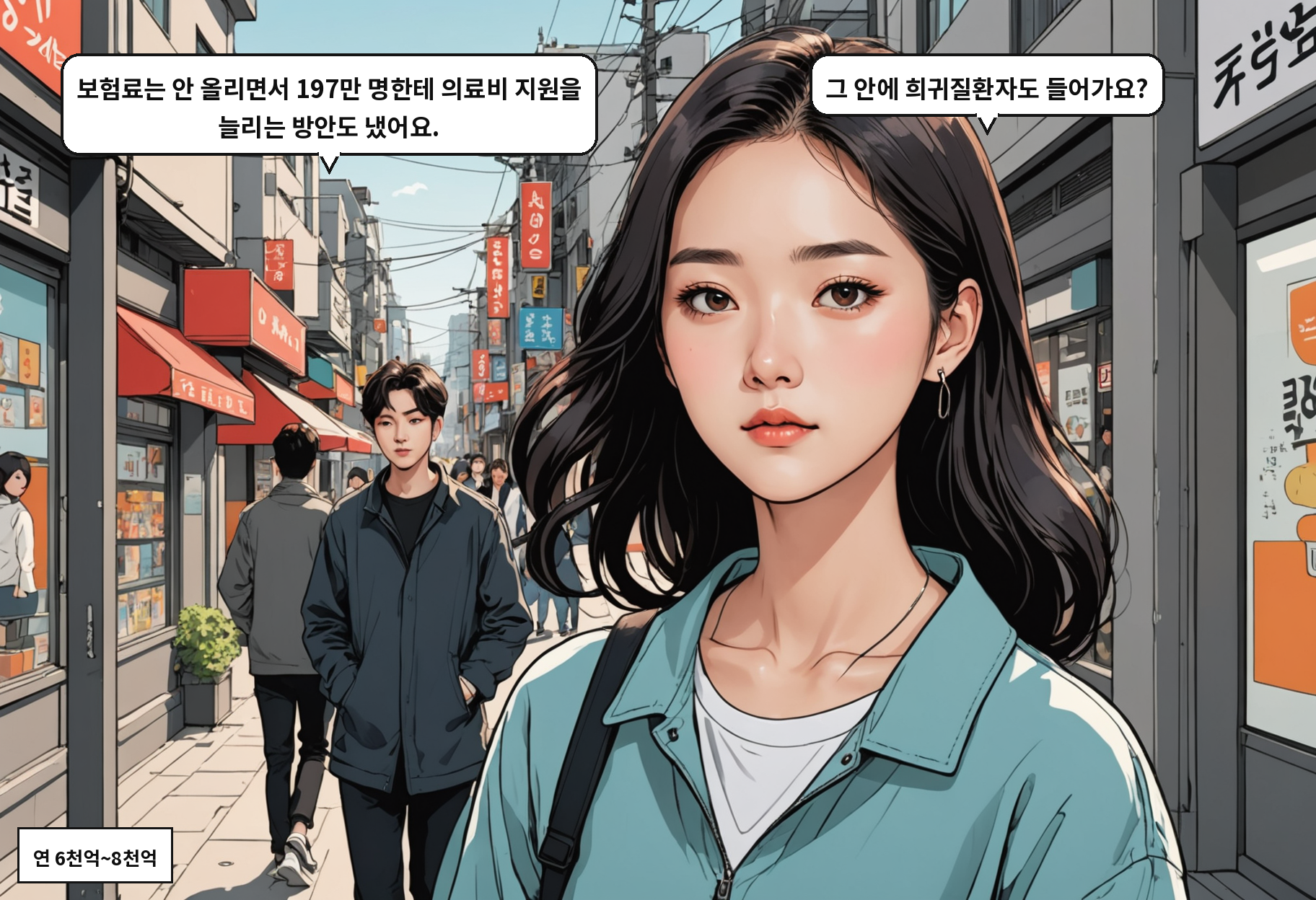 A: 보험료는 안 올리면서 197만 명한테 의료비 지원을 늘리는 방안도 냈어요. B: 그 안에 희귀질환자도 들어가요?