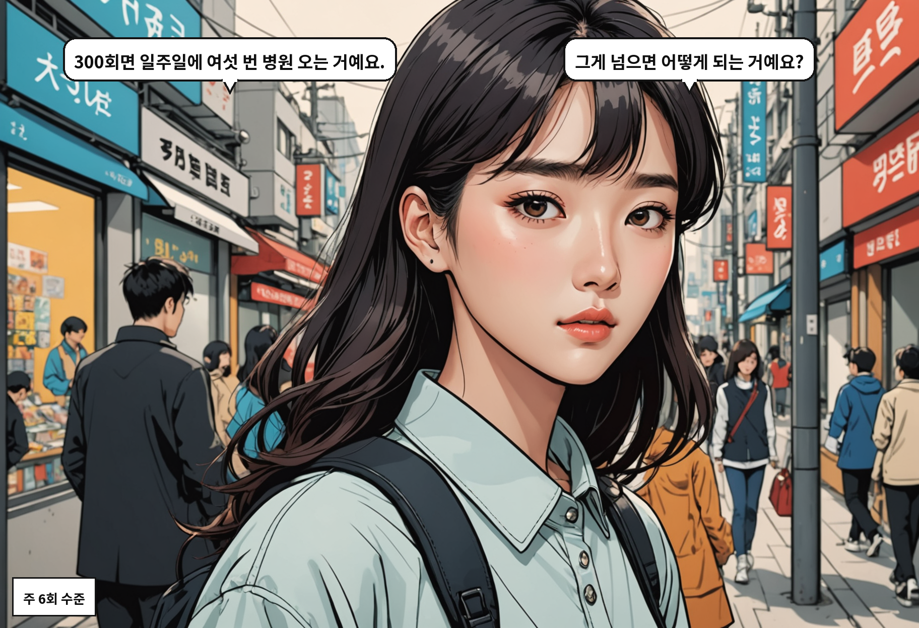A: 300회면 일주일에 여섯 번 병원 오는 거예요. B: 그게 넘으면 어떻게 되는 거예요?