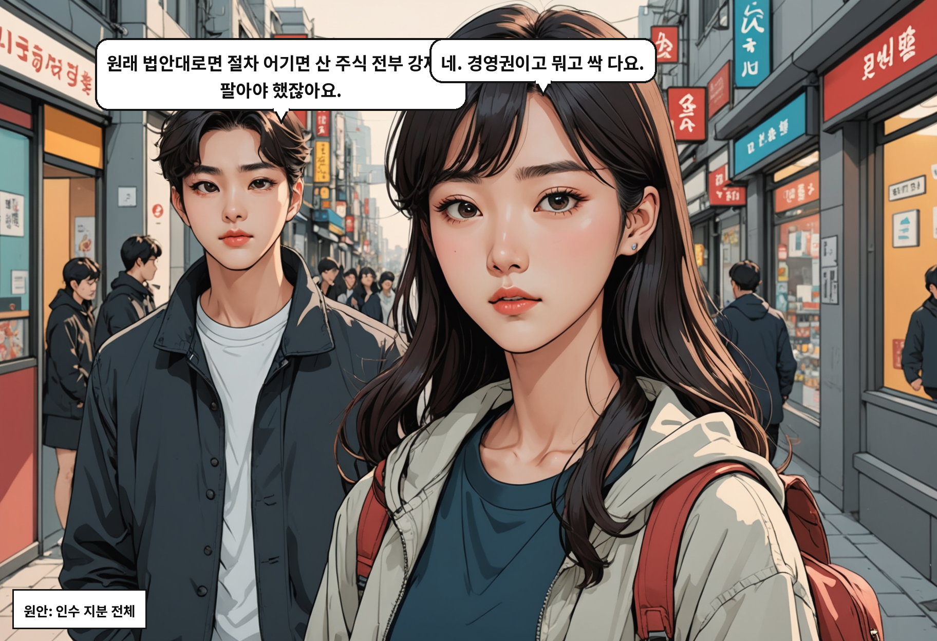 B: 원래 법안대로면 잘못 인수했다가 지분 전부 팔아야 했잖아요. A: 네. 경영권이고 뭐고 다 날아가는 구조였죠.