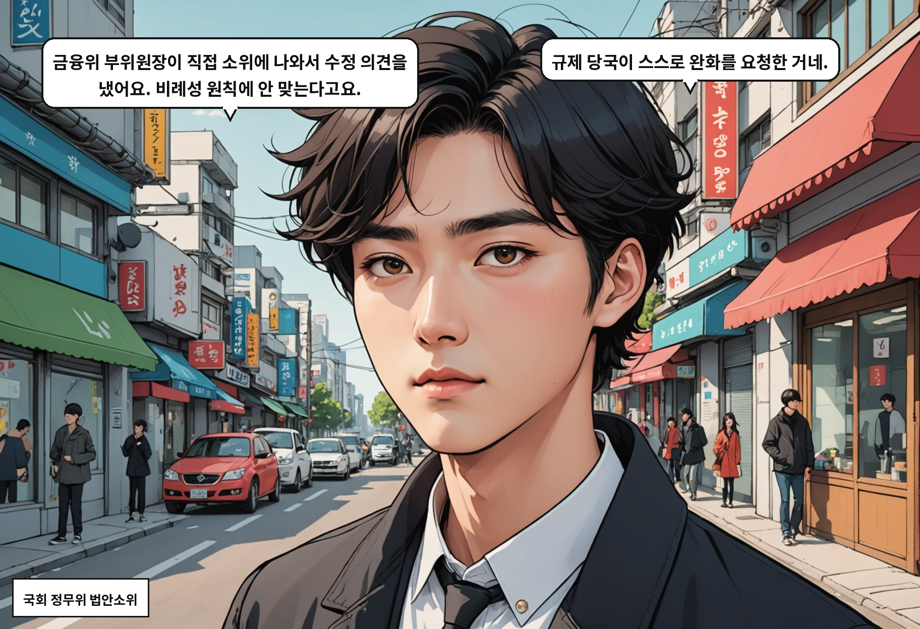 A: 금융위 부위원장이 직접 법안소위에 나와서 '과잉금지 원칙에 맞게 25% 초과분으로 한정해야 한다'고 했어요. B: 정부가 먼저 완화를 요청한 거예요?!