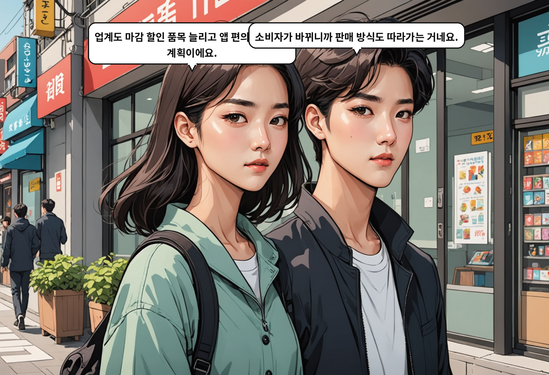 B: 업계도 마감 할인 품목 늘리고 앱 편의성 강화할 계획이에요. A: 소비자가 바뀌니까 판매 방식도 따라가는 거네요.