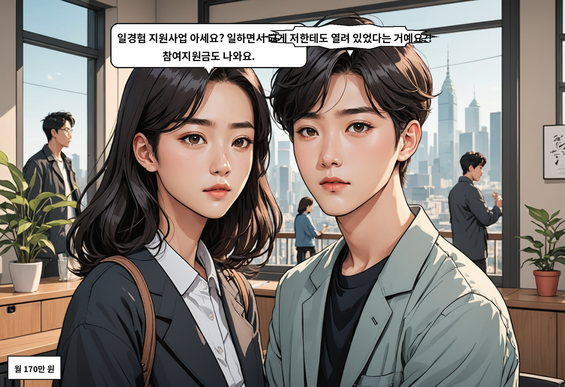 B: 일경험 지원사업 아세요? 일하면서 배우고, 참여지원금도 나와요. A: 그게 저한테도 열려 있었다는 거예요?!