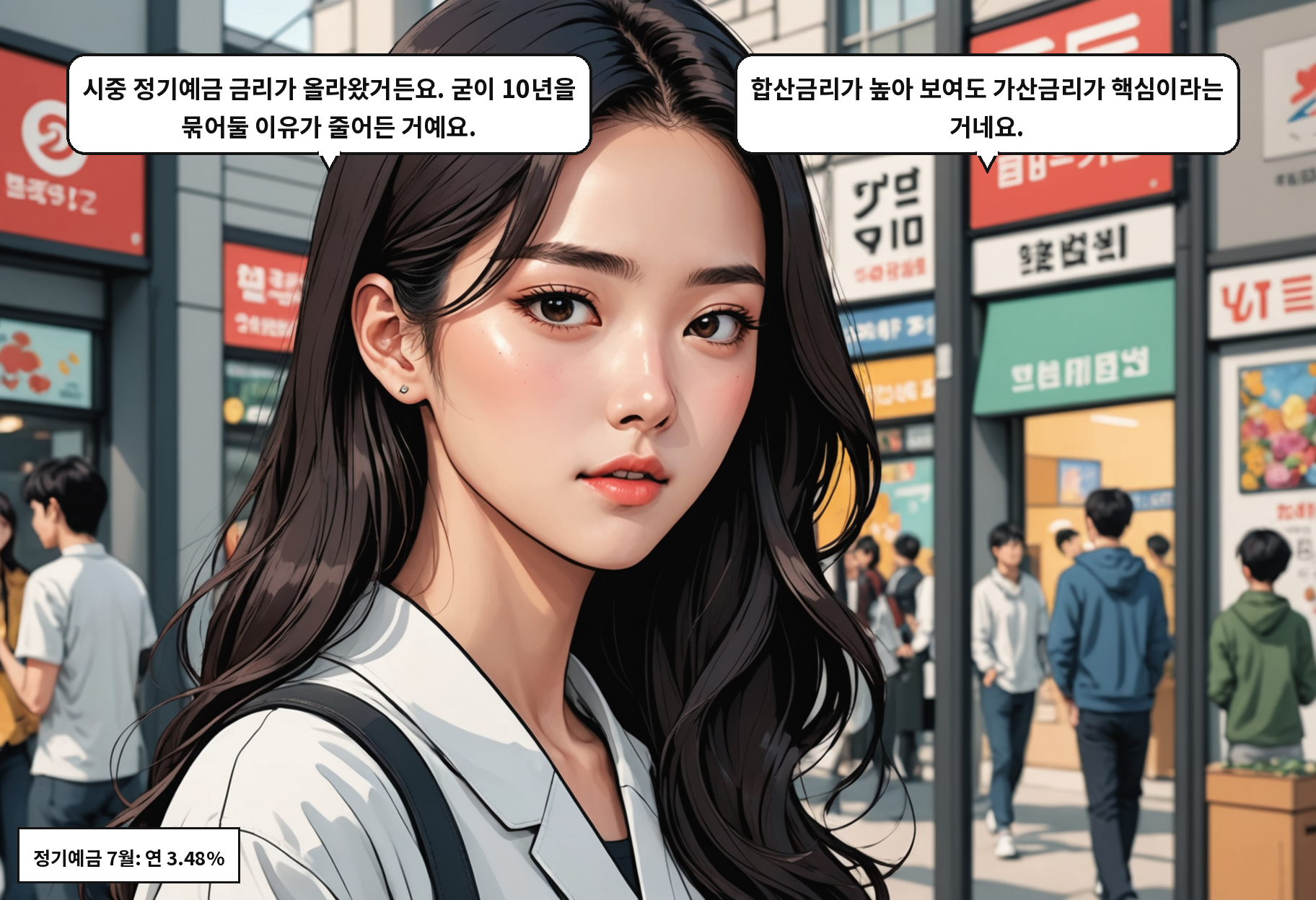 A: 시중 정기예금 금리가 올라왔거든요. 굳이 10년을 묶어둘 이유가 줄어든 거예요. B: 합산금리가 높아 보여도 가산금리가 핵심이라는 거네요.