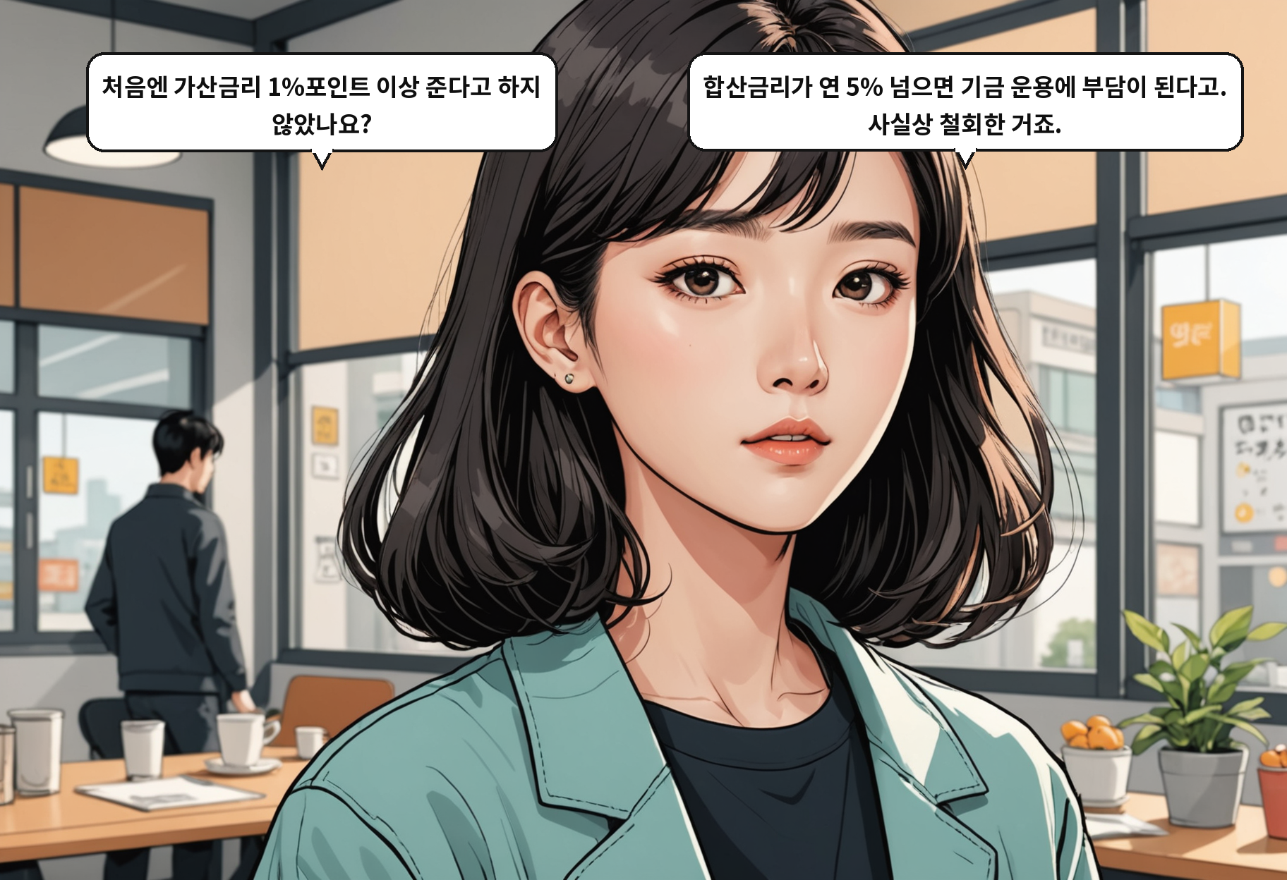 B: 처음엔 가산금리 1%포인트 이상 준다고 하지 않았나요? A: 합산금리가 연 5% 넘으면 기금 운용에 부담이 된다고. 사실상 철회한 거죠.