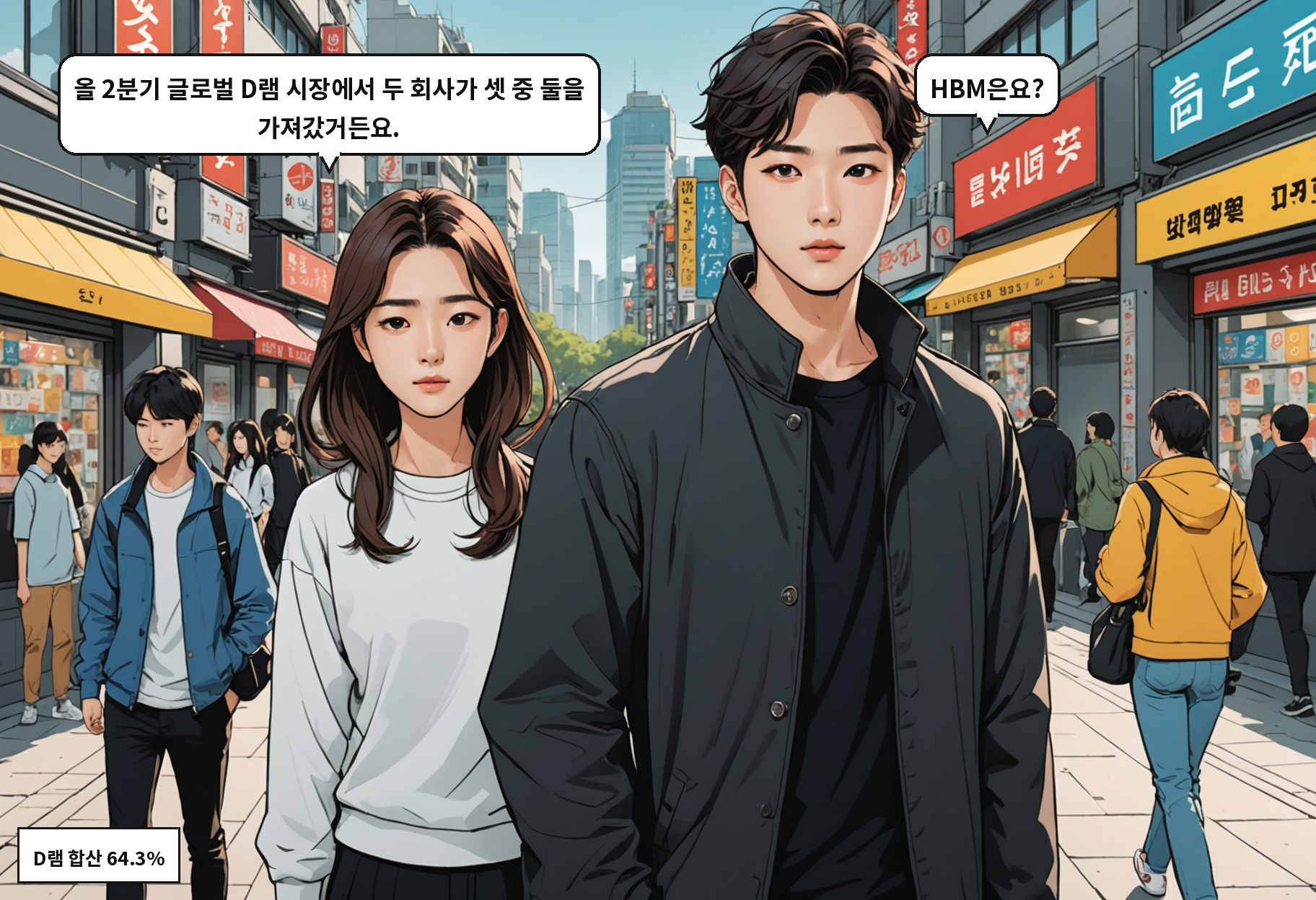 A: 올 2분기 글로벌 D램 시장에서 두 회사가 셋 중 둘을 가져갔거든요. B: HBM은요?