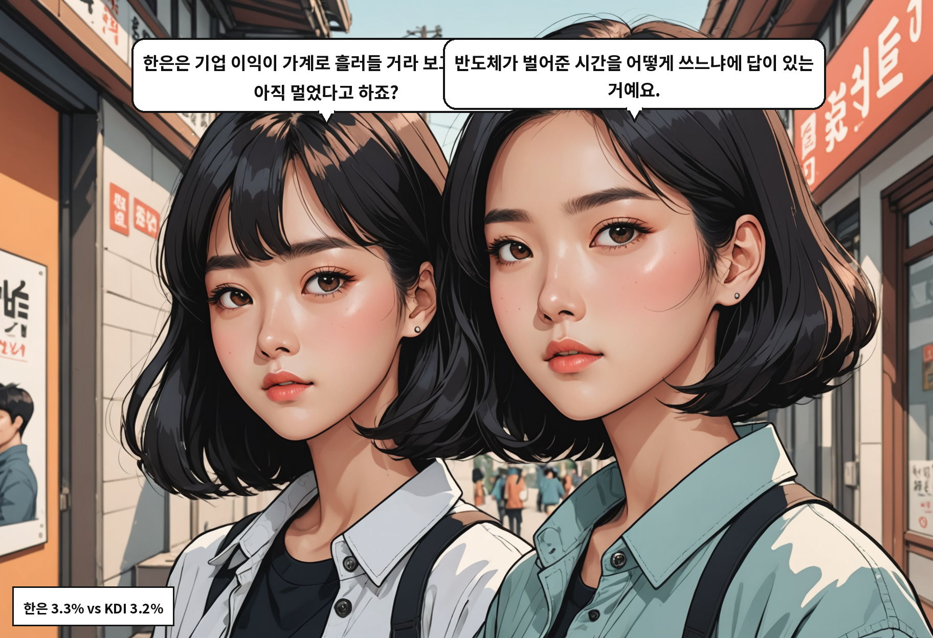 B: 한은은 기업 이익이 결국 가계로 흘러든다고 보고, KDI는 아직 멀었다고 해요. A: 같은 숫자를 두고 낙관과 경계가 갈리는 거잖아요.