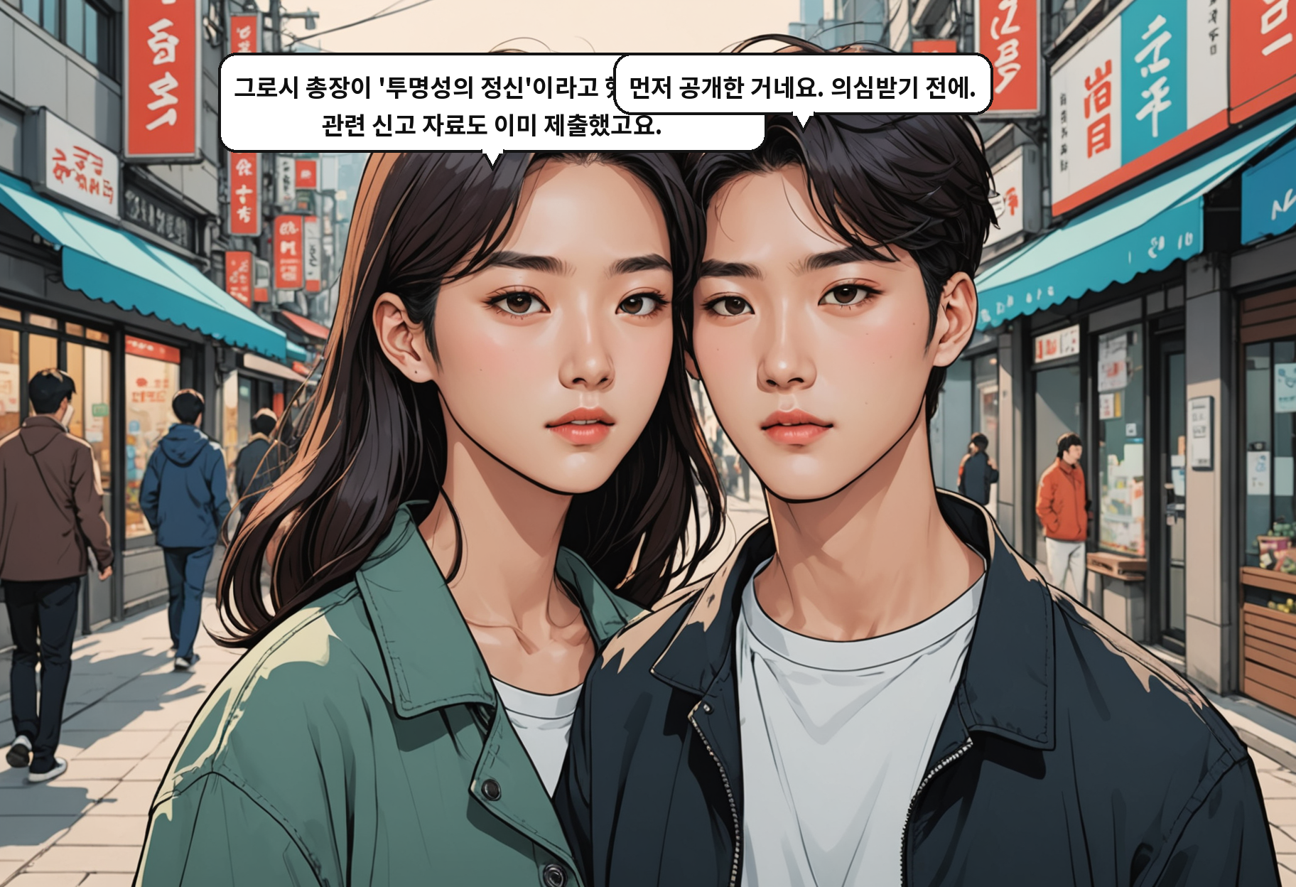 B: 그로시 총장이 '투명성의 정신'이라고 했어요. 한국이 관련 신고 자료도 이미 제출했고요. A: 먼저 공개한 거네요. 의심받기 전에.