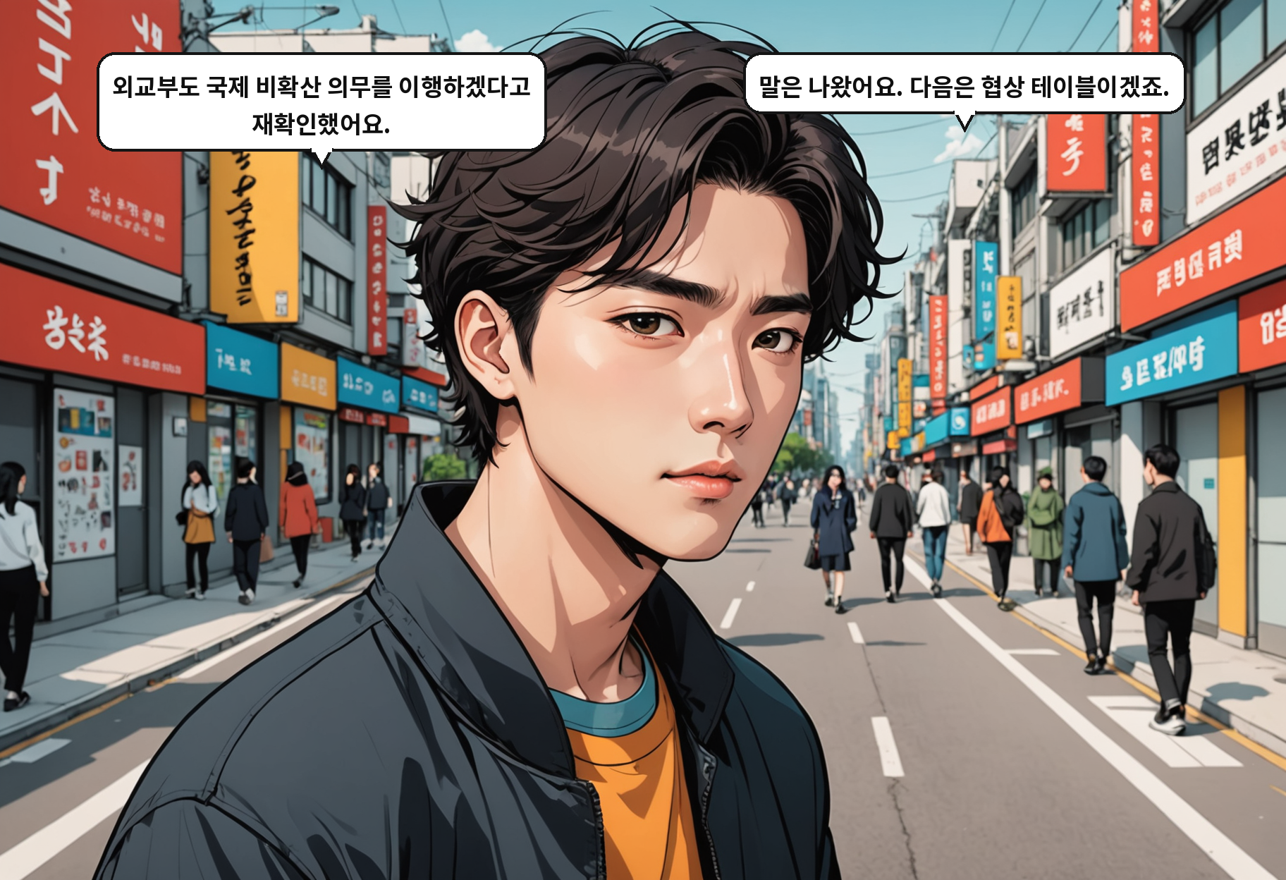 B: 외교부도 국제 비확산 의무를 이행하겠다고 재확인했어요. A: 말은 나왔어요. 다음은 협상 테이블이겠죠.
