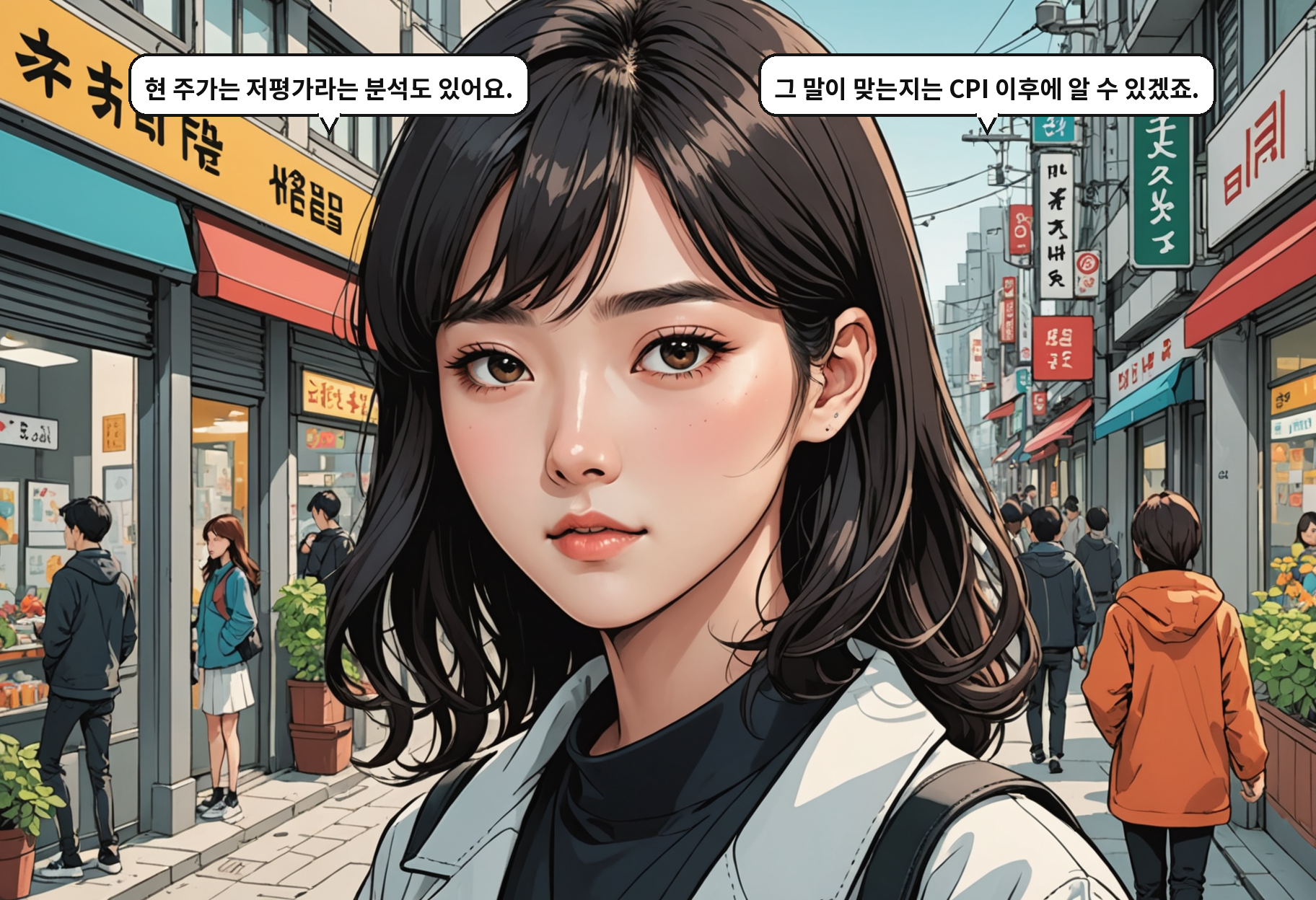 A: 현 주가는 저평가라는 분석도 있어요. B: 그 말이 맞는지는 CPI 이후에 알 수 있겠죠.