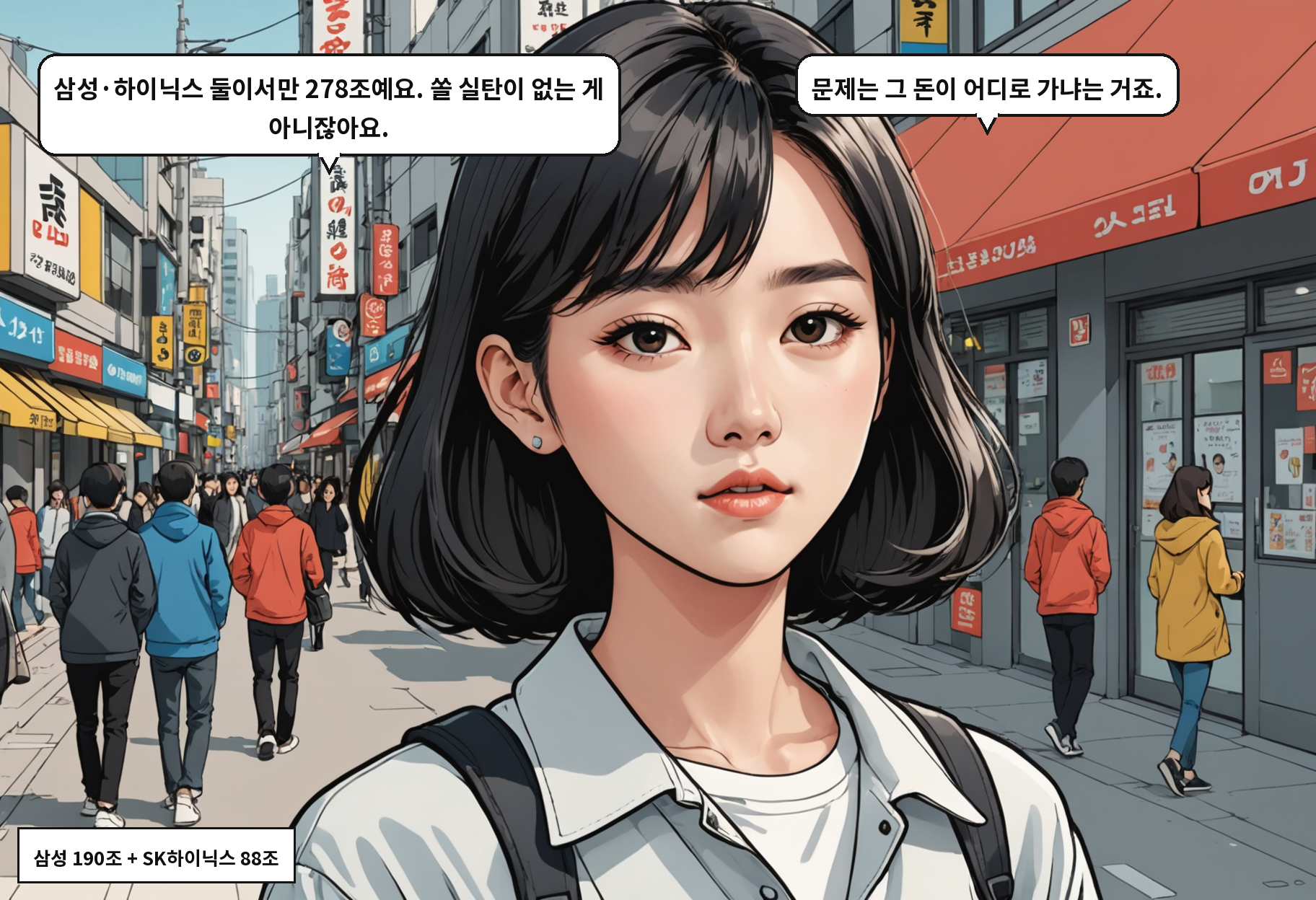 B: 삼성·하이닉스 둘이서만 현금이 278조예요. A: 실탄은 있는데 방아쇠를 안 당기는 거잖아요.