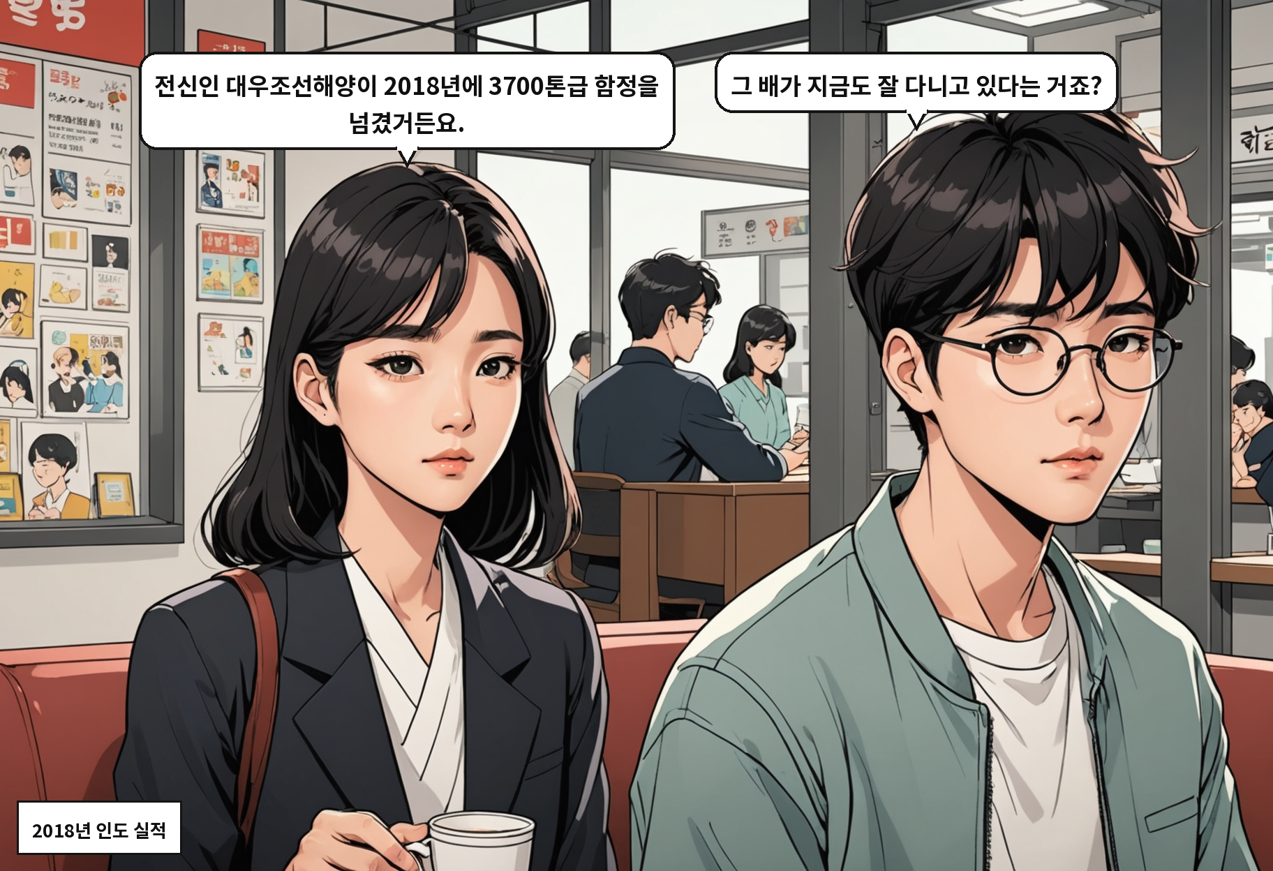 A: 전신인 대우조선해양이 2018년에 3700톤급 함정을 넘겼거든요. B: 그 배가 지금도 잘 다니고 있다는 거죠?