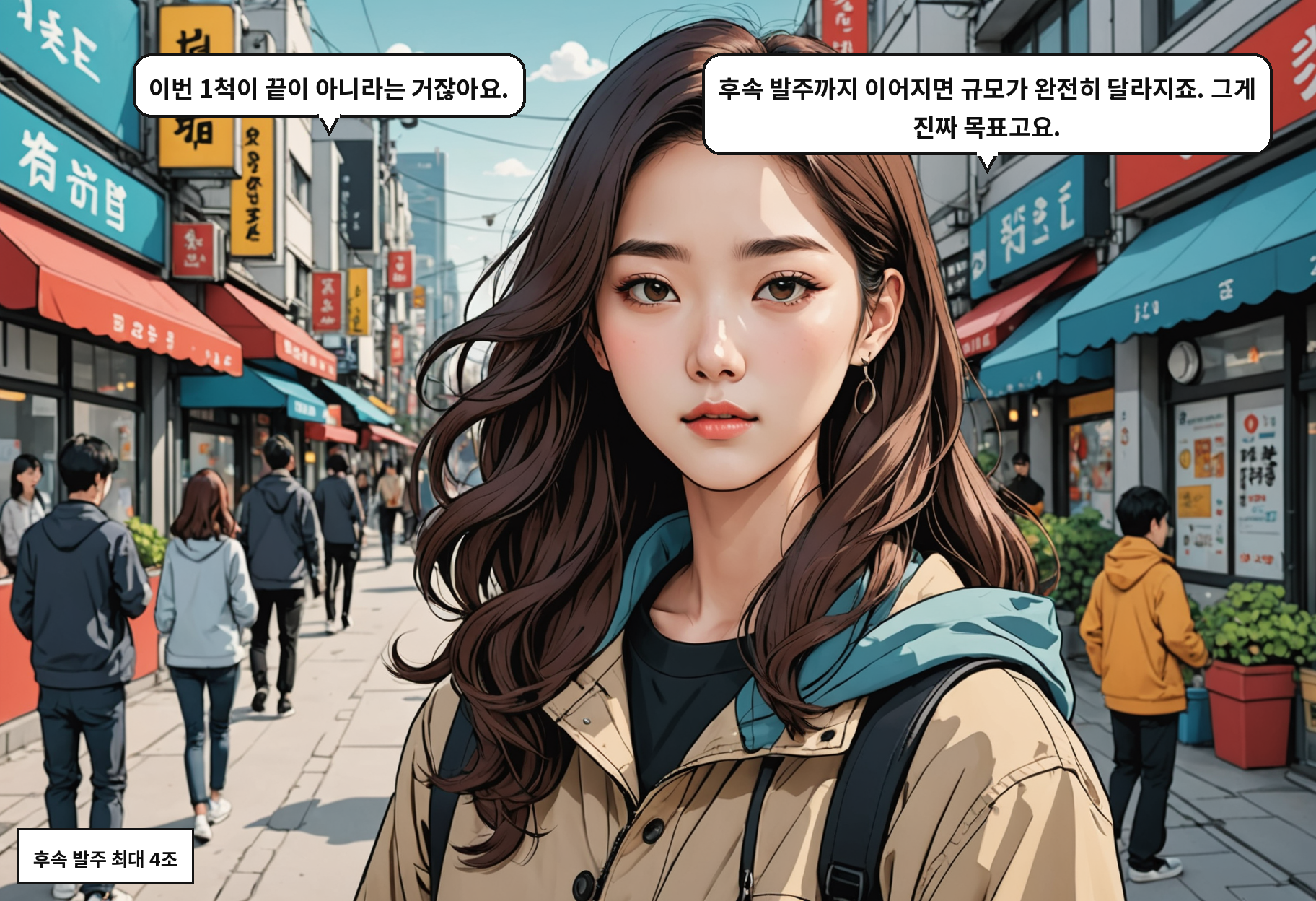 B: 이번 1척이 끝이 아니라는 거잖아요. A: 후속 발주까지 이어지면 규모가 완전히 달라지죠. 그게 진짜 목표고요.